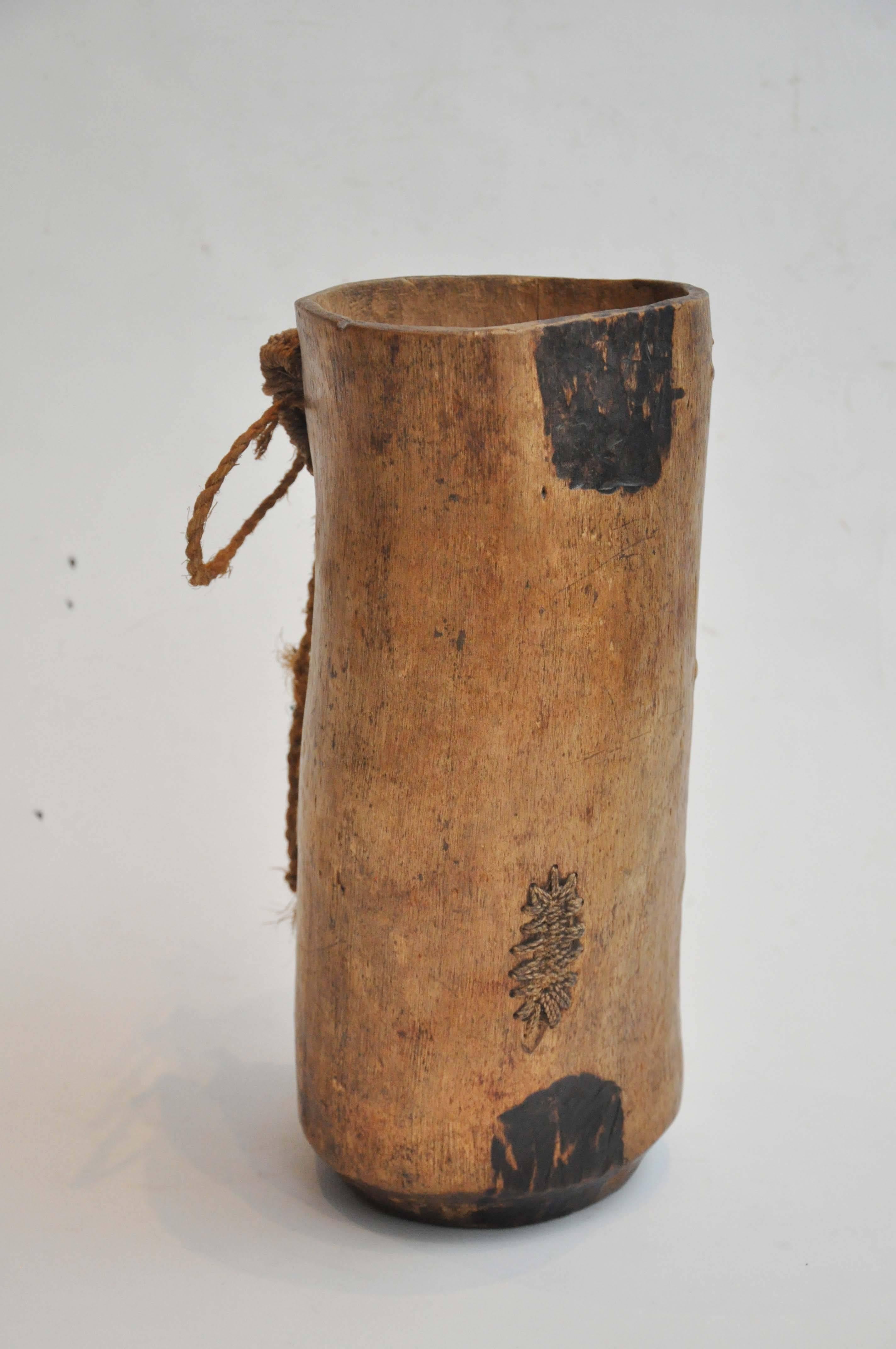 Early 20th Century African Milk Jug in Wood With Metal Repair 2