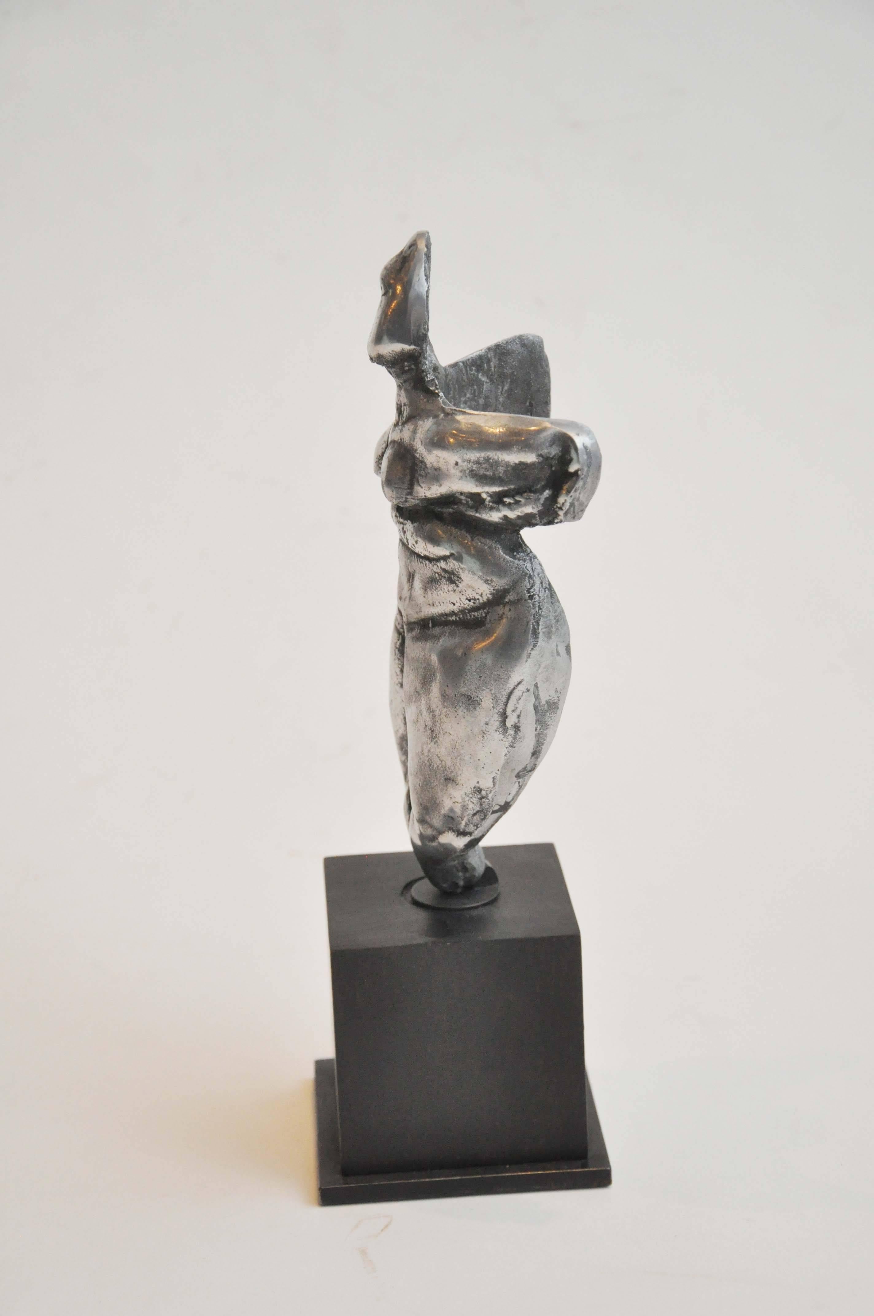 Early 20th Century Small Figural Studio Sculpture in Silver Metal from Uruguay In Excellent Condition For Sale In Chicago, IL