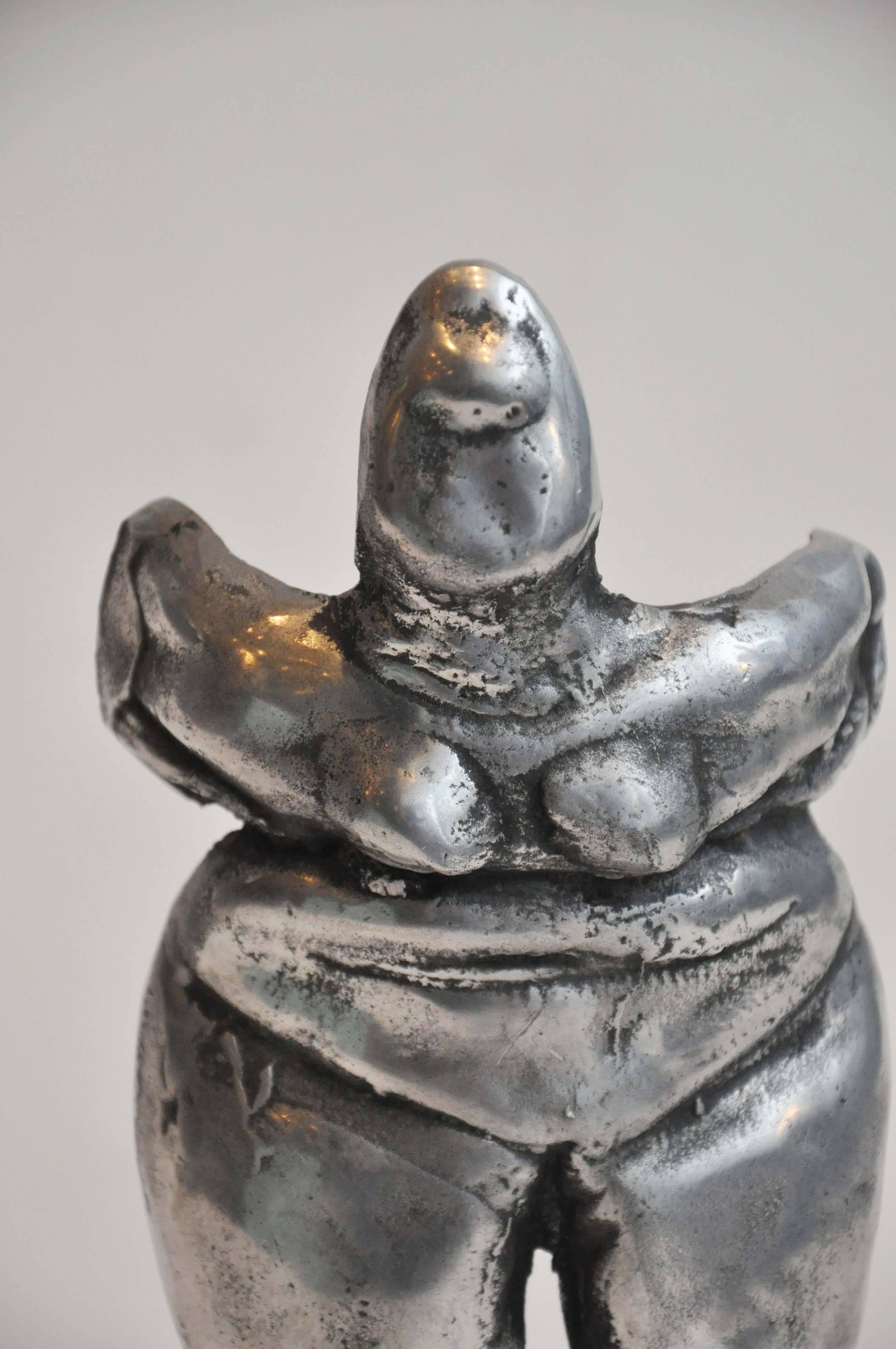Early 20th Century Small Figural Studio Sculpture in Silver Metal from Uruguay For Sale 1