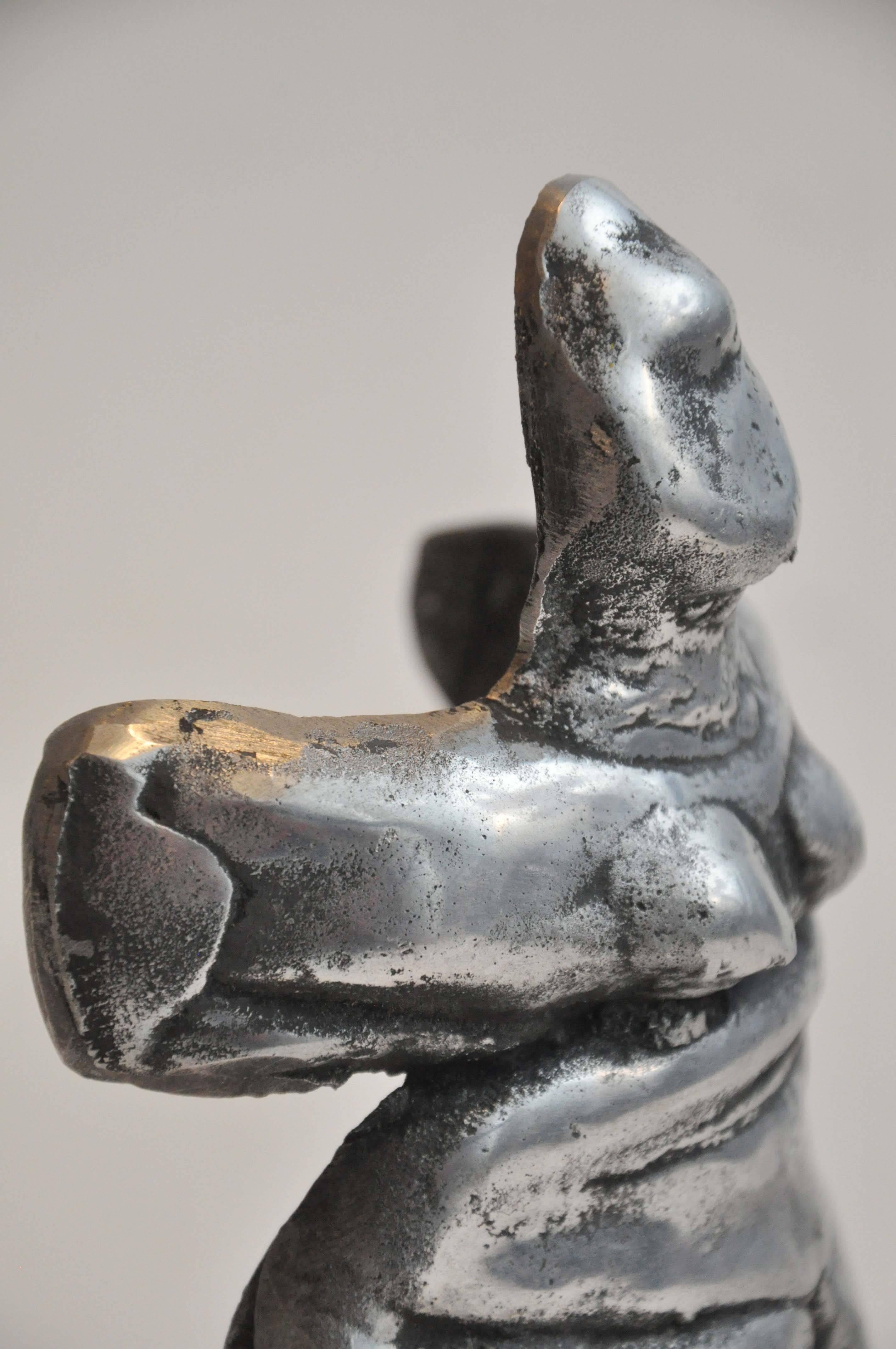 Early 20th Century Small Figural Studio Sculpture in Silver Metal from Uruguay For Sale 4