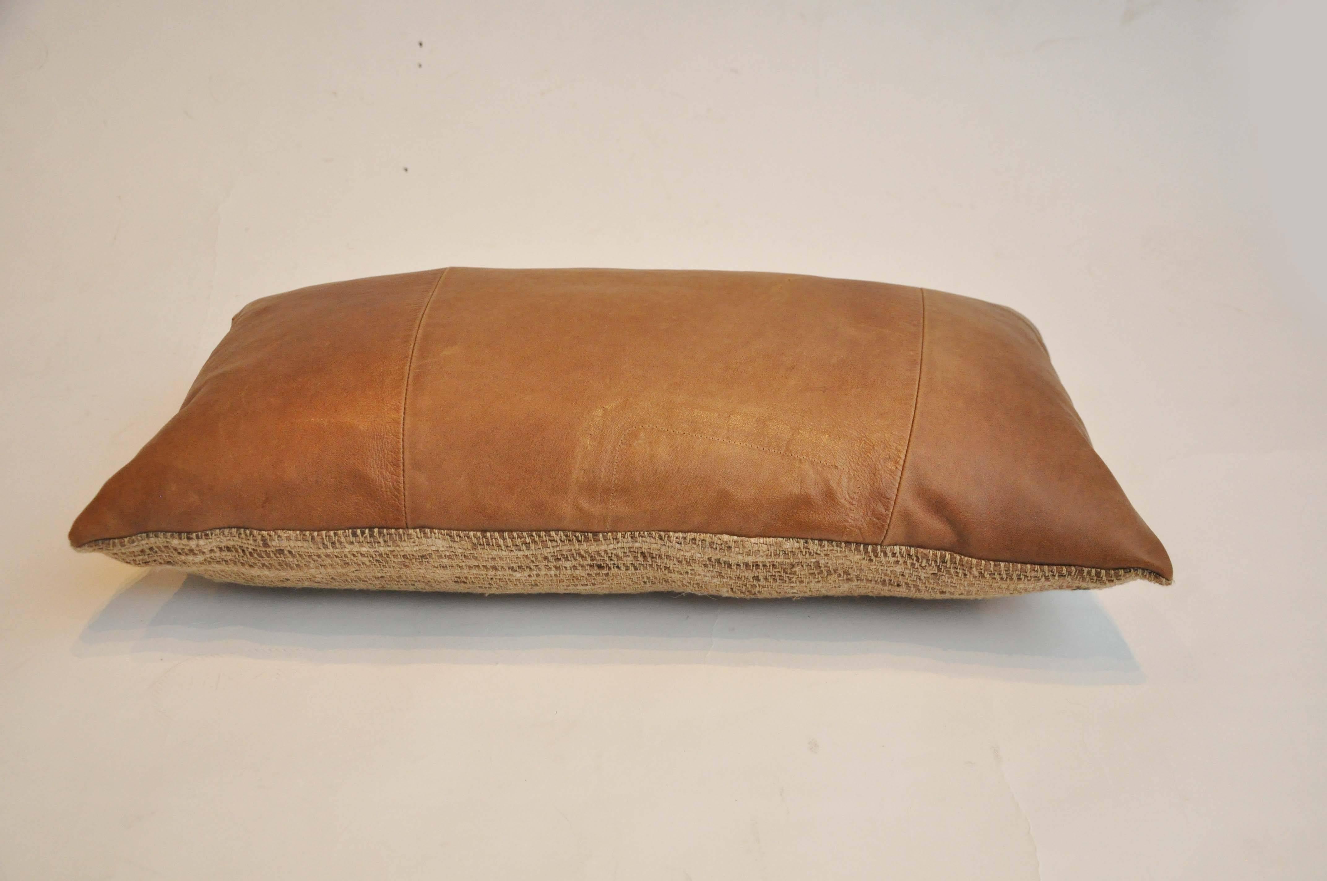 20th Century Vintage Leather Double Sided Kidney or Accent Pillow In Good Condition In Chicago, IL