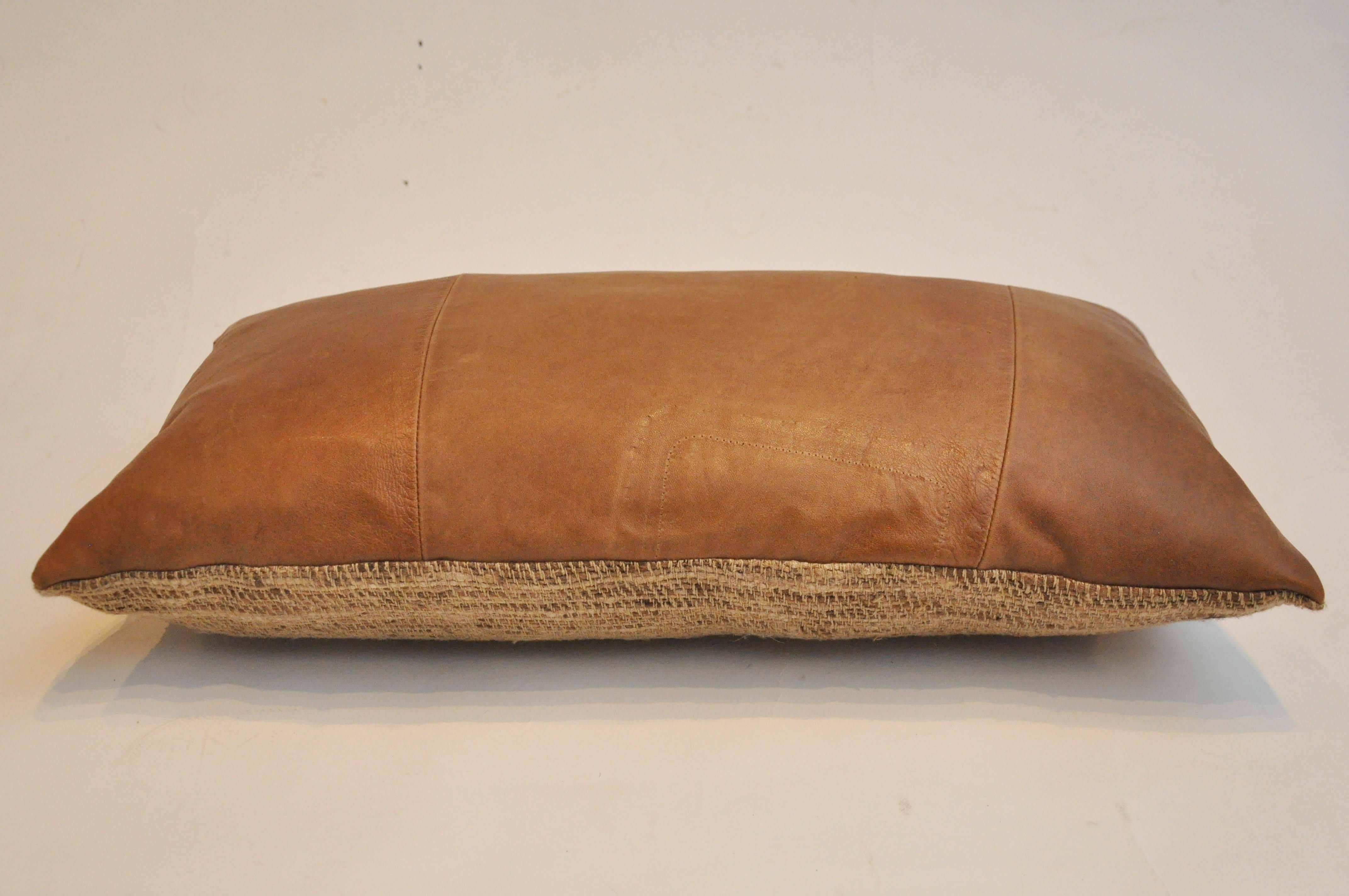 20th Century Vintage Leather Double Sided Kidney or Accent Pillow 1