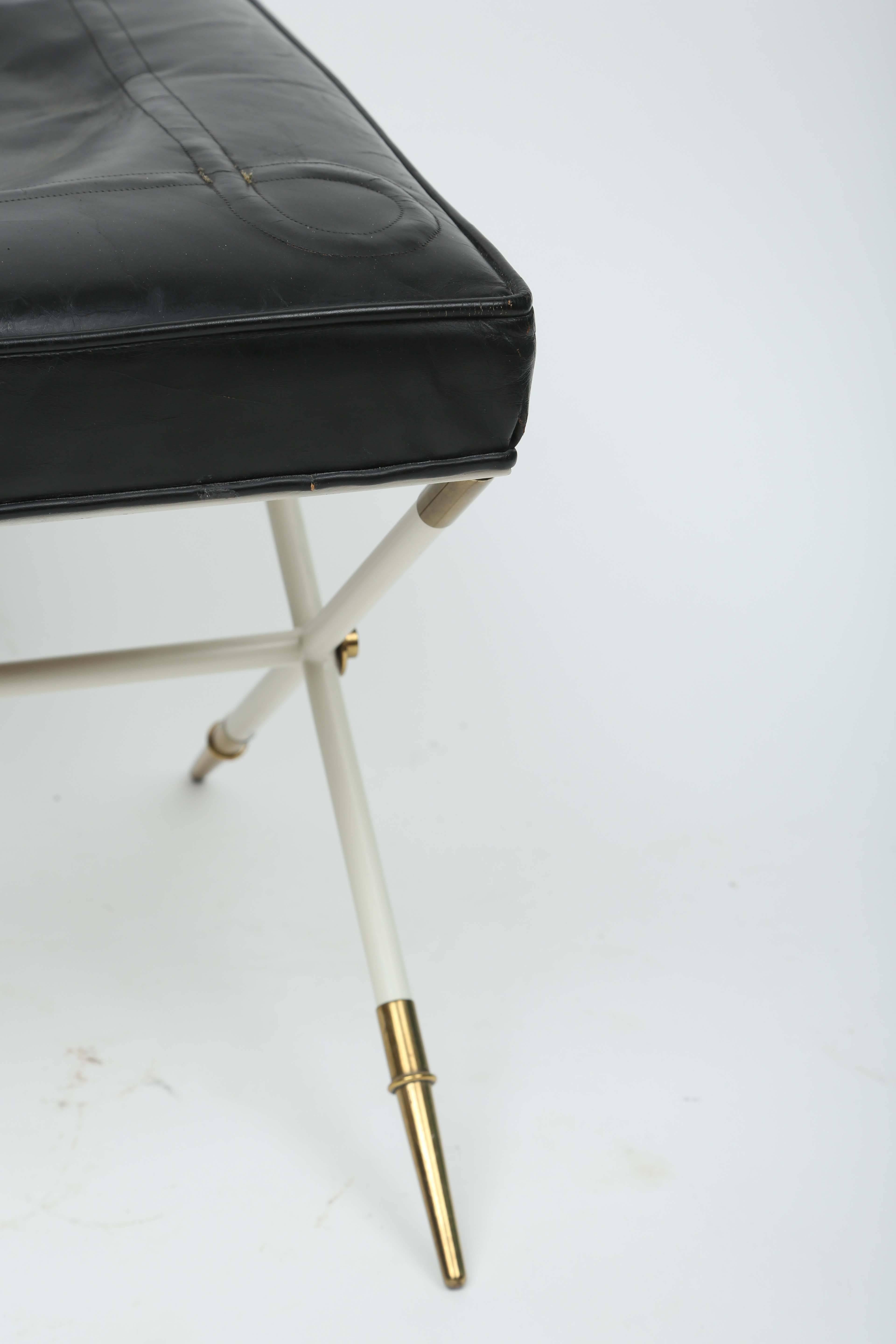 Tommi Parzinger Brass and Embossed Leather Stools For Sale 3