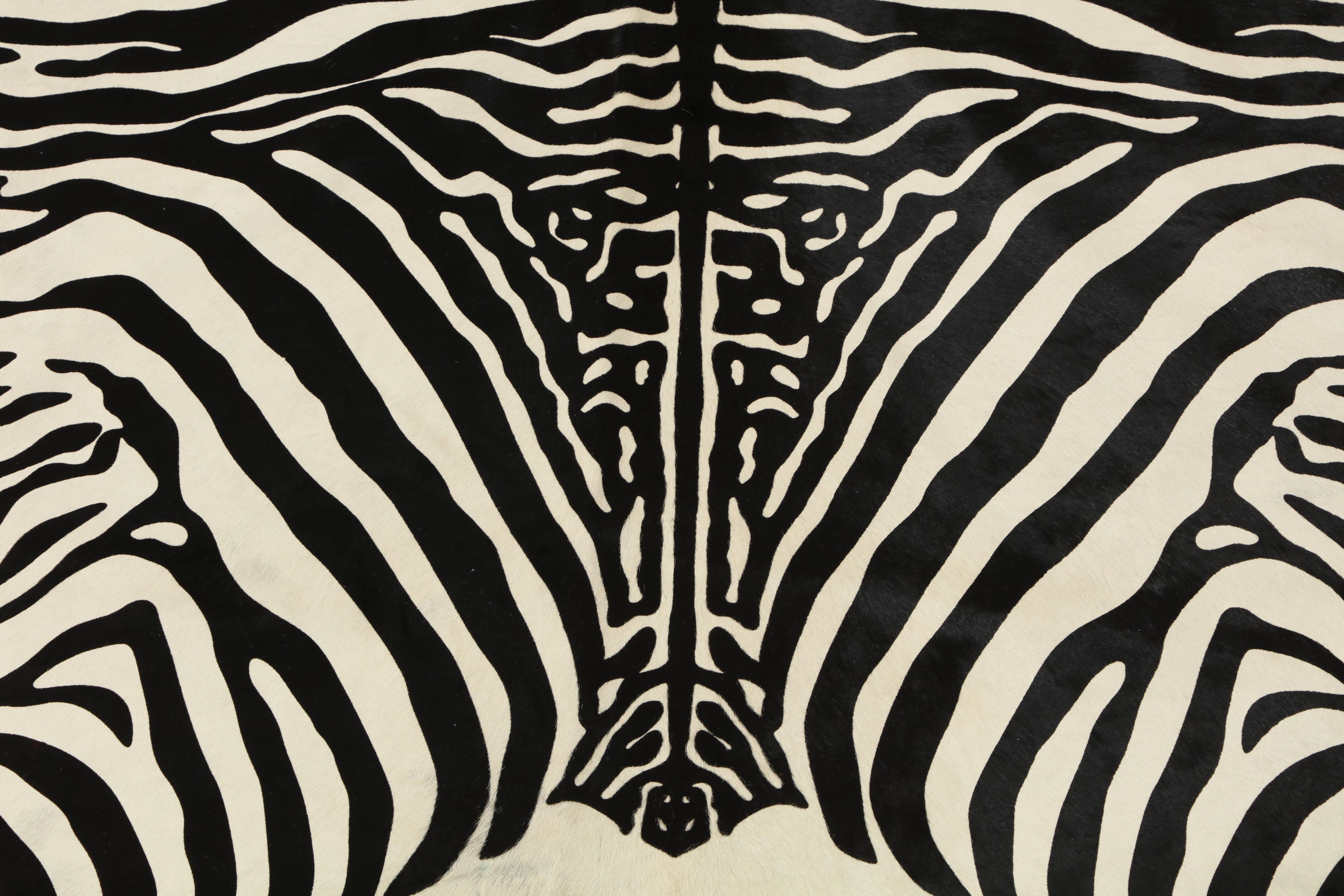 Modern Contemporary Stenciled Zebra Print Brazilian Cowhide Rug, 2016
