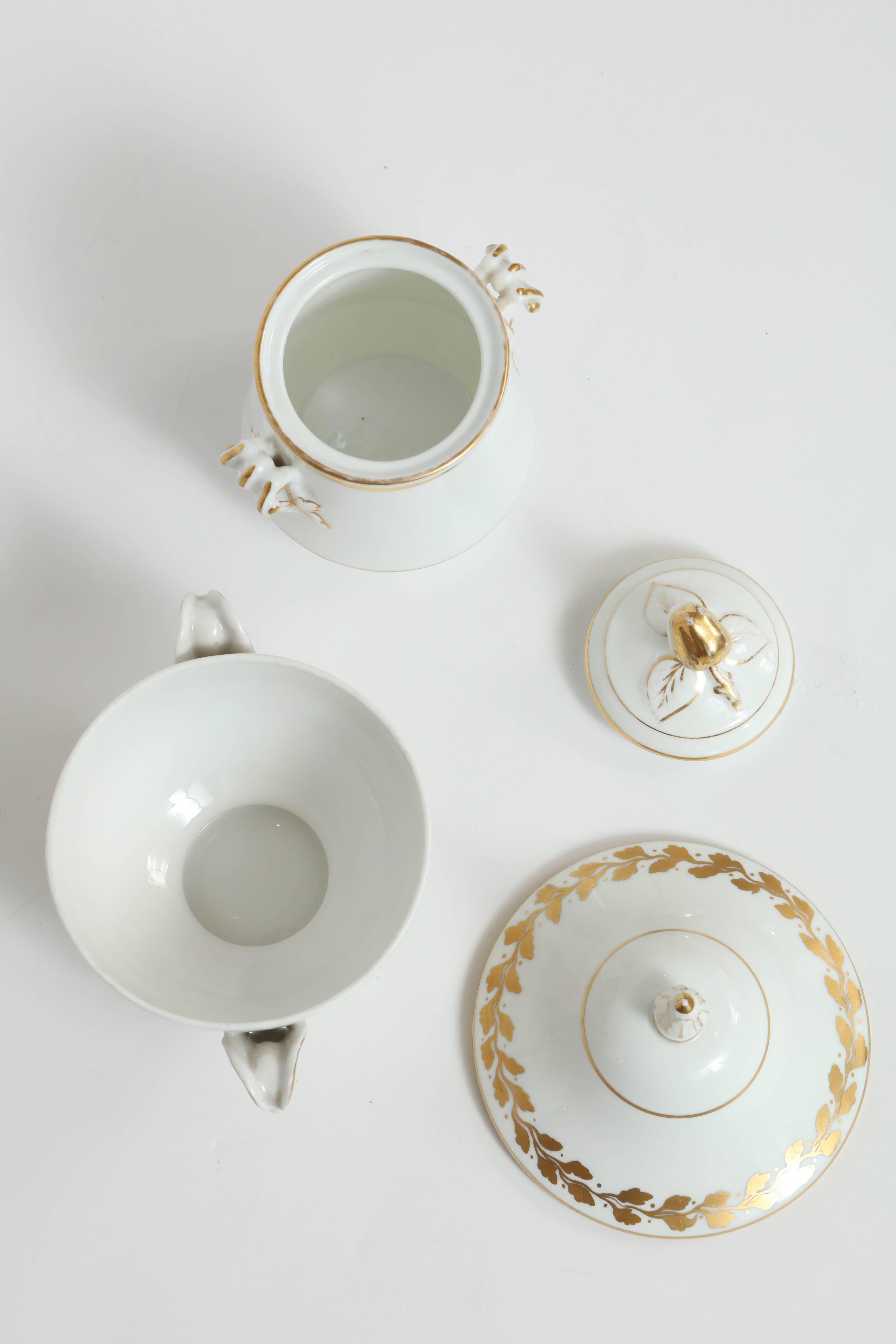 Art Deco Set of Two French Limoges Porcelain Vessels with 22-Karat Gold Trim
