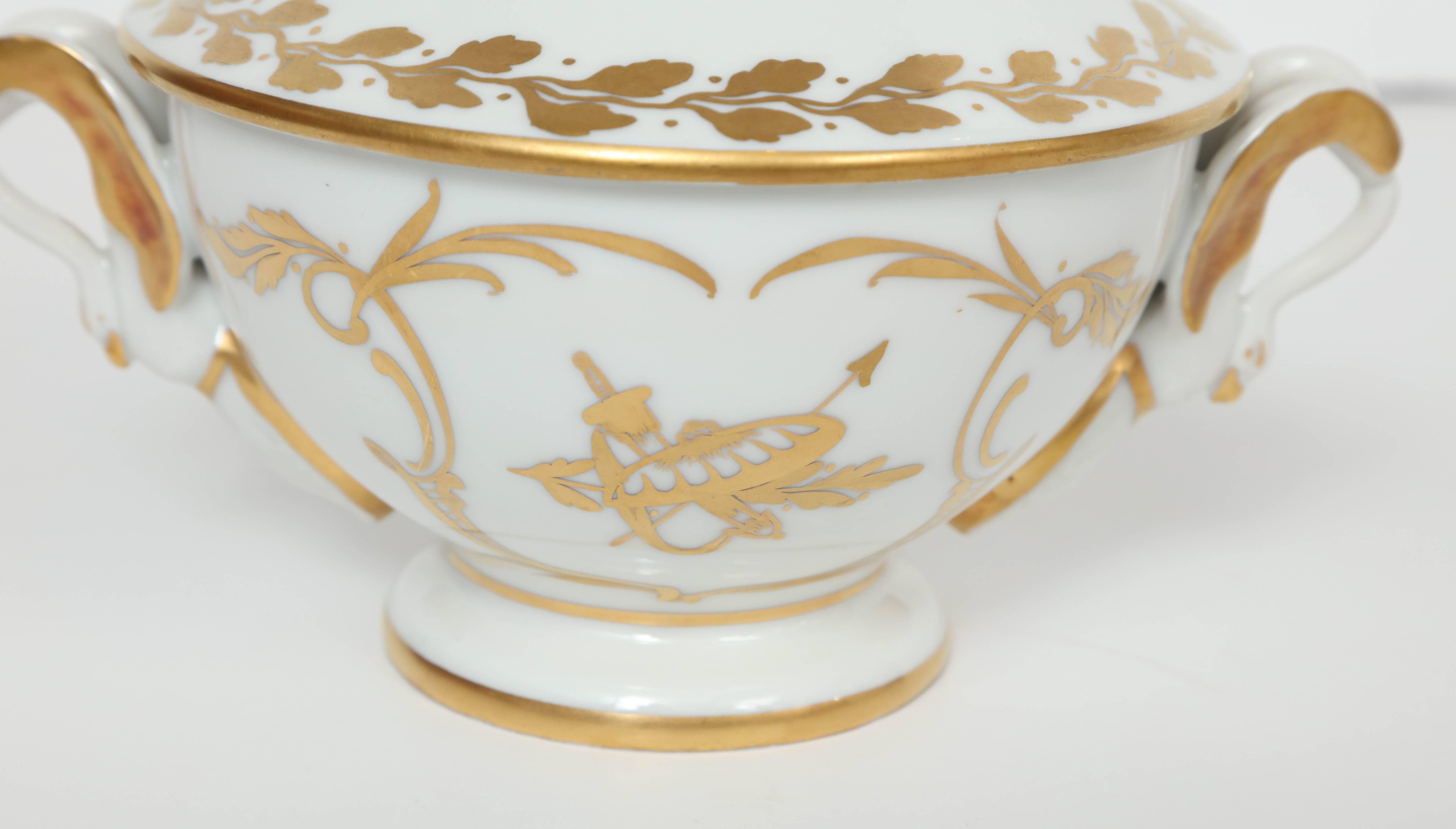 20th Century Set of Two French Limoges Porcelain Vessels with 22-Karat Gold Trim