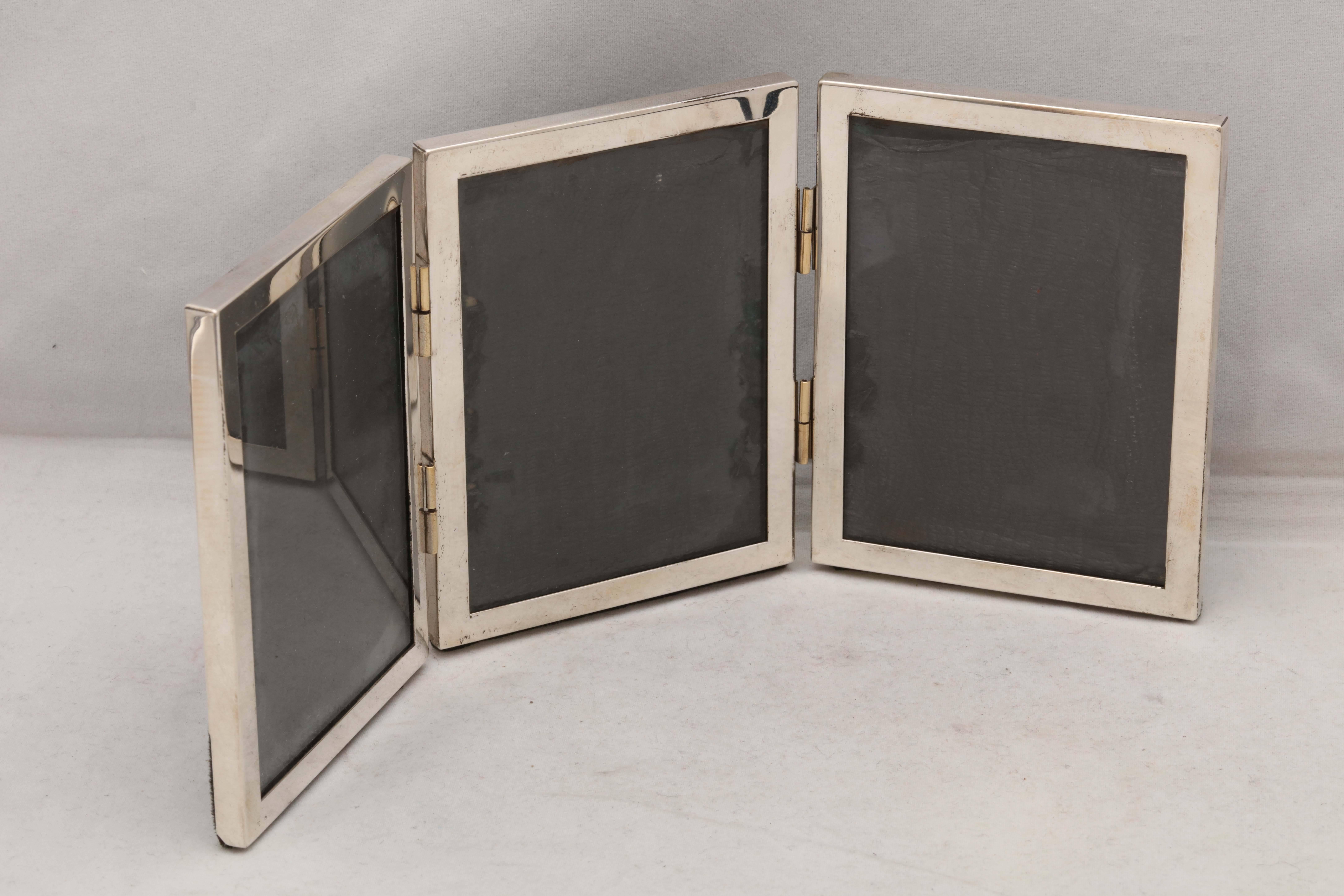Art Deco, sterling silver, triple, folding picture frame, American, circa 1930s. Measures 10