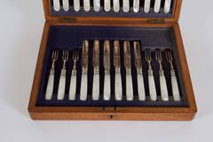 Silverware Set, 24 Engraved Pieces with Mother-of-Pearl in Lined Box