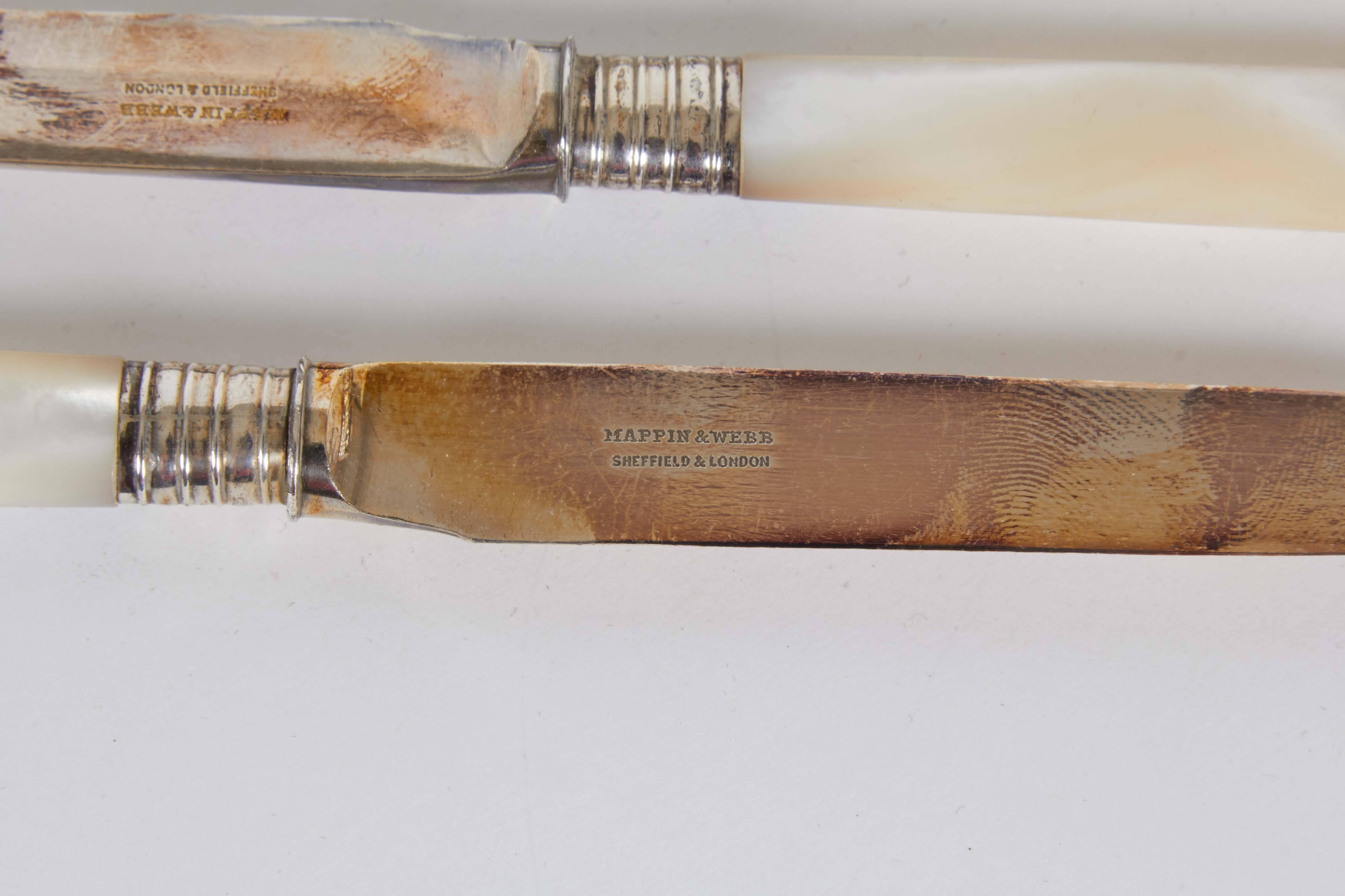 Early 20th Century Silverware Set, 24 Engraved Pieces with Mother-of-Pearl in Lined Box