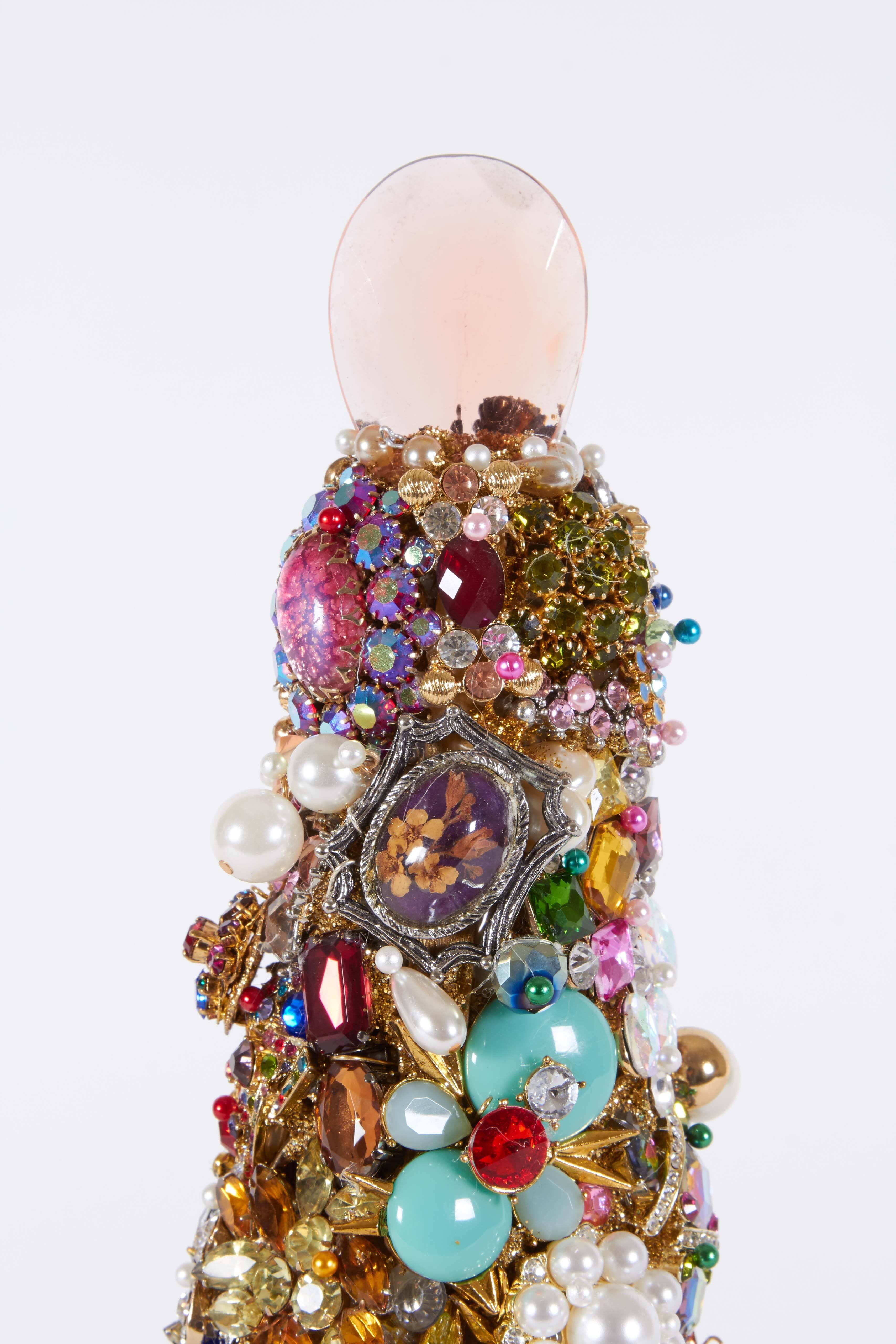 Christmas Tree Mantle or Table Decoration from Colorful Vintage Jewelry In Good Condition For Sale In New York, NY