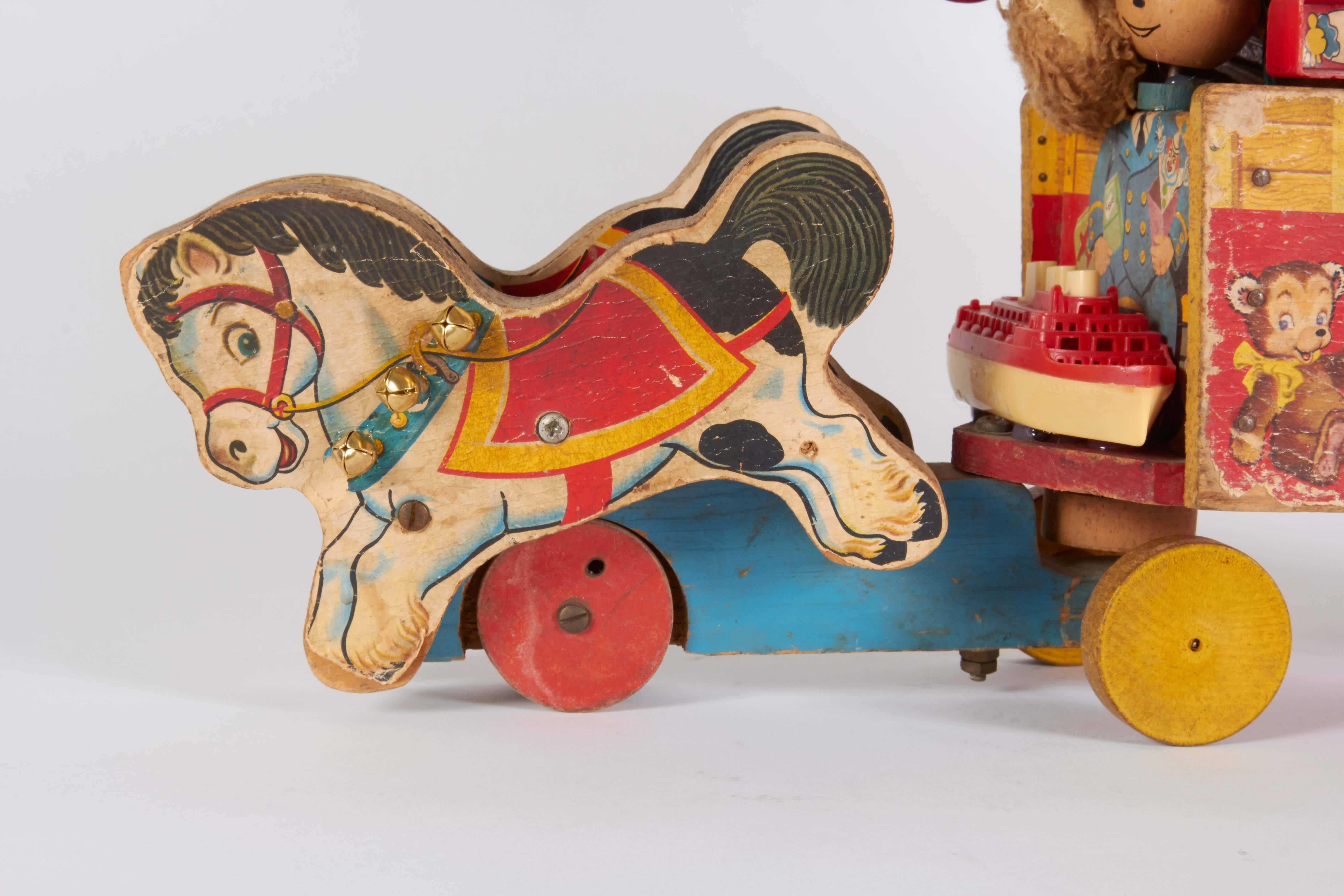 American Santa on Toy Wagon Christmas Decor, Contemporary Decor from Vintage Toys
