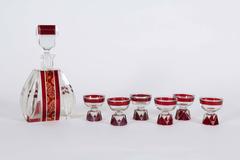 Vintage Czech Decanter and Six Glasses