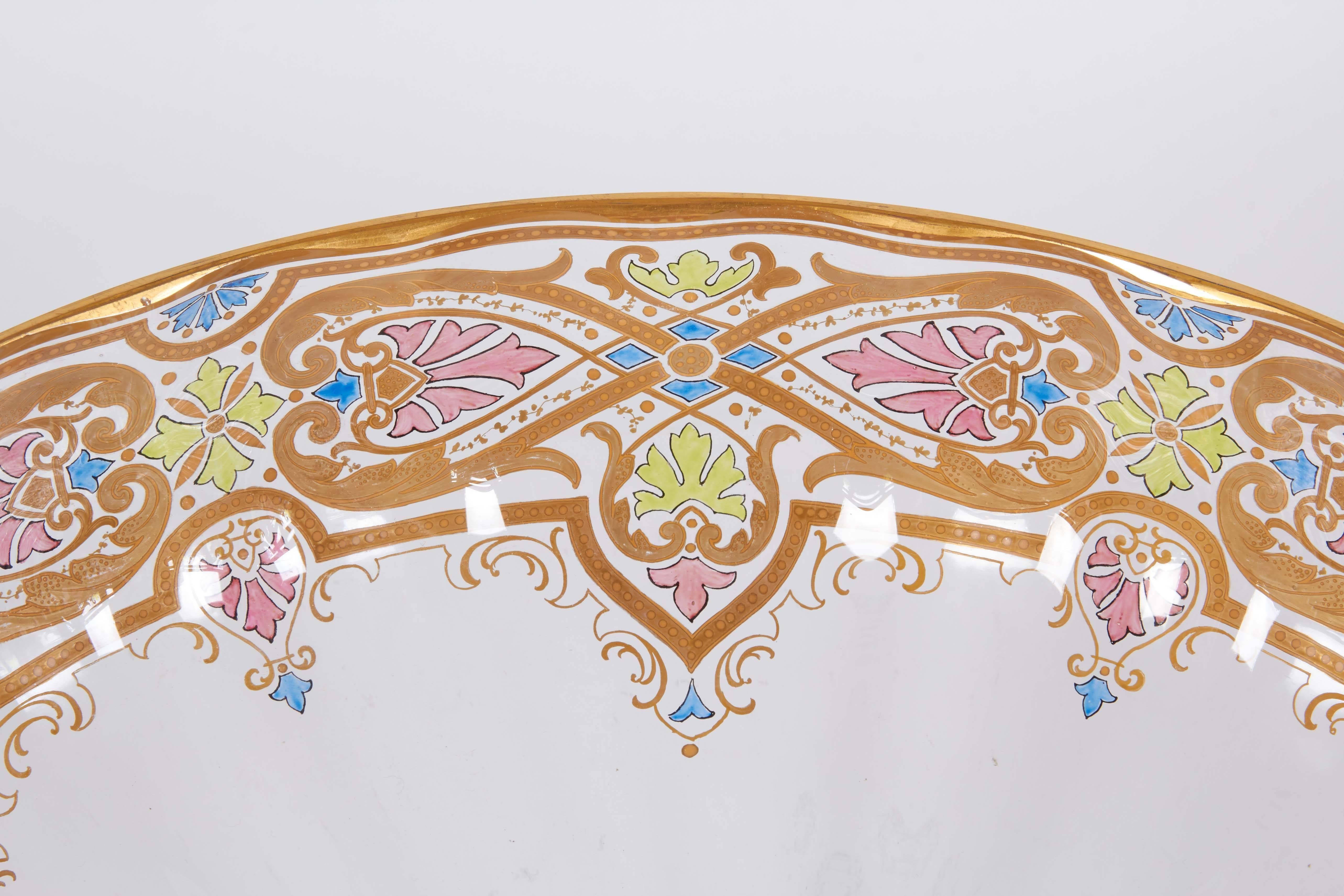 Czech Art Nouveau Centerpiece Punch Bowl Set with Blown Glass under Tray and 11 Cups