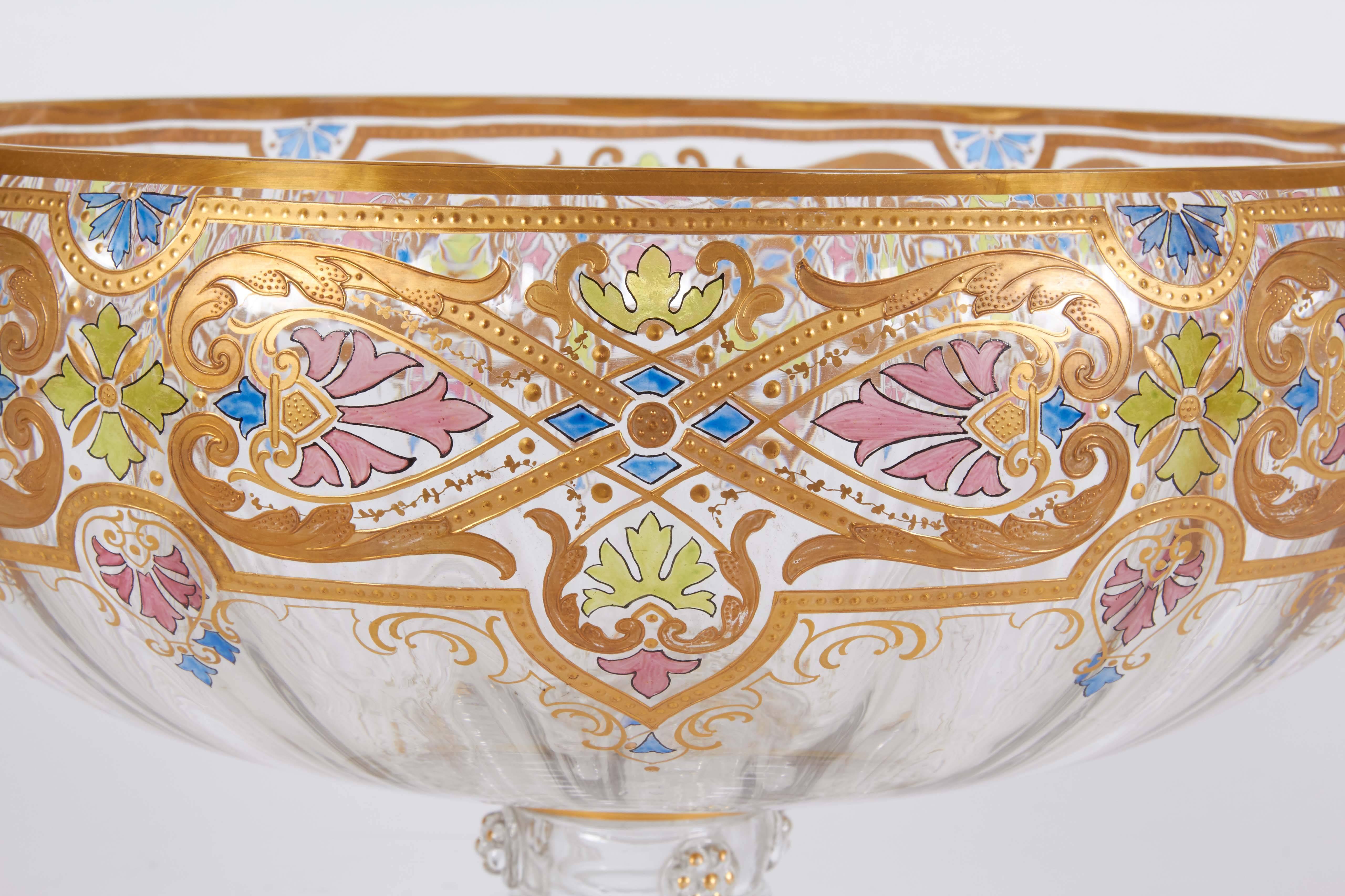 Art Nouveau Centerpiece Punch Bowl Set with Blown Glass under Tray and 11 Cups In Good Condition In New York, NY