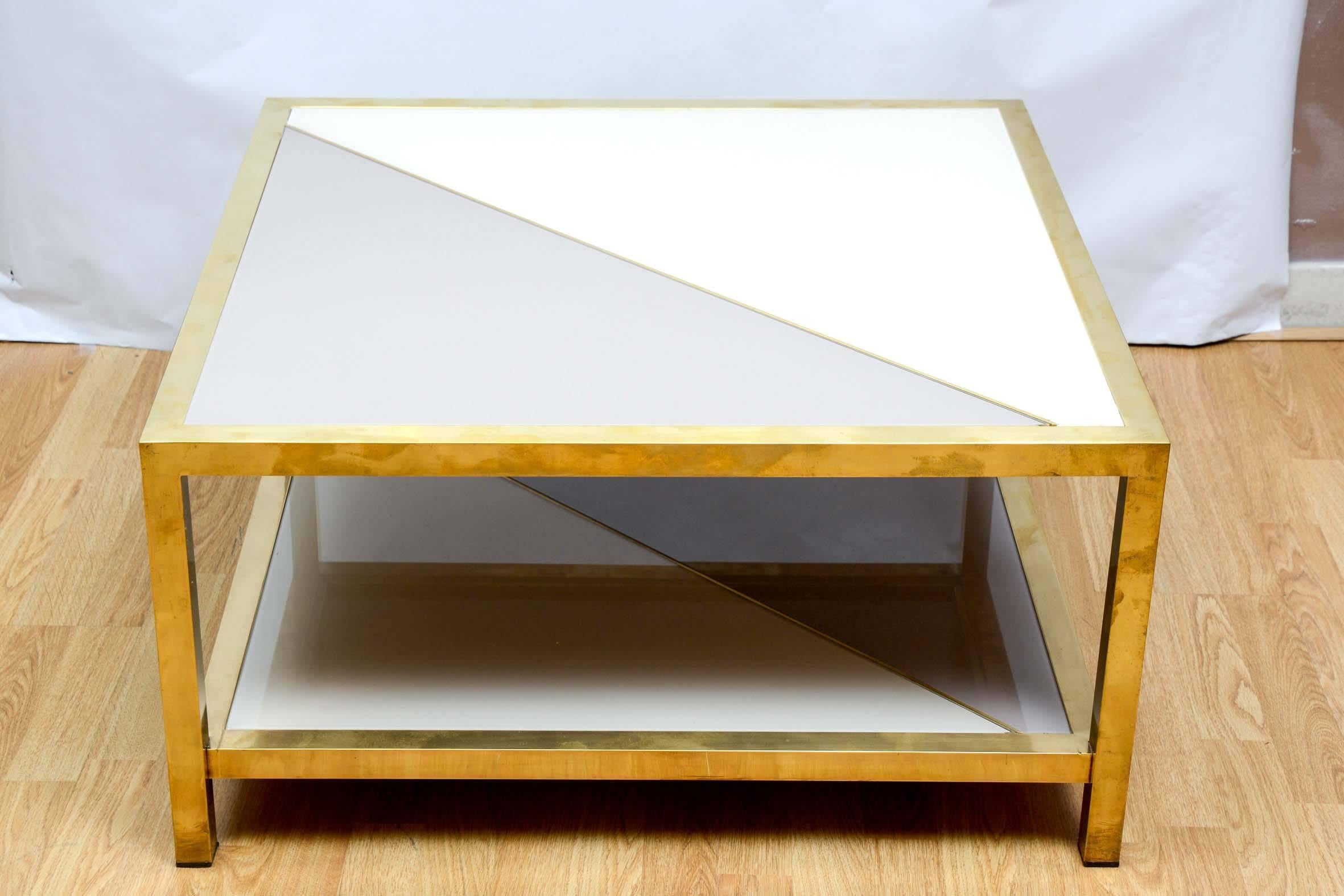 Italian Coffee Table with Tinted Glass and Brass