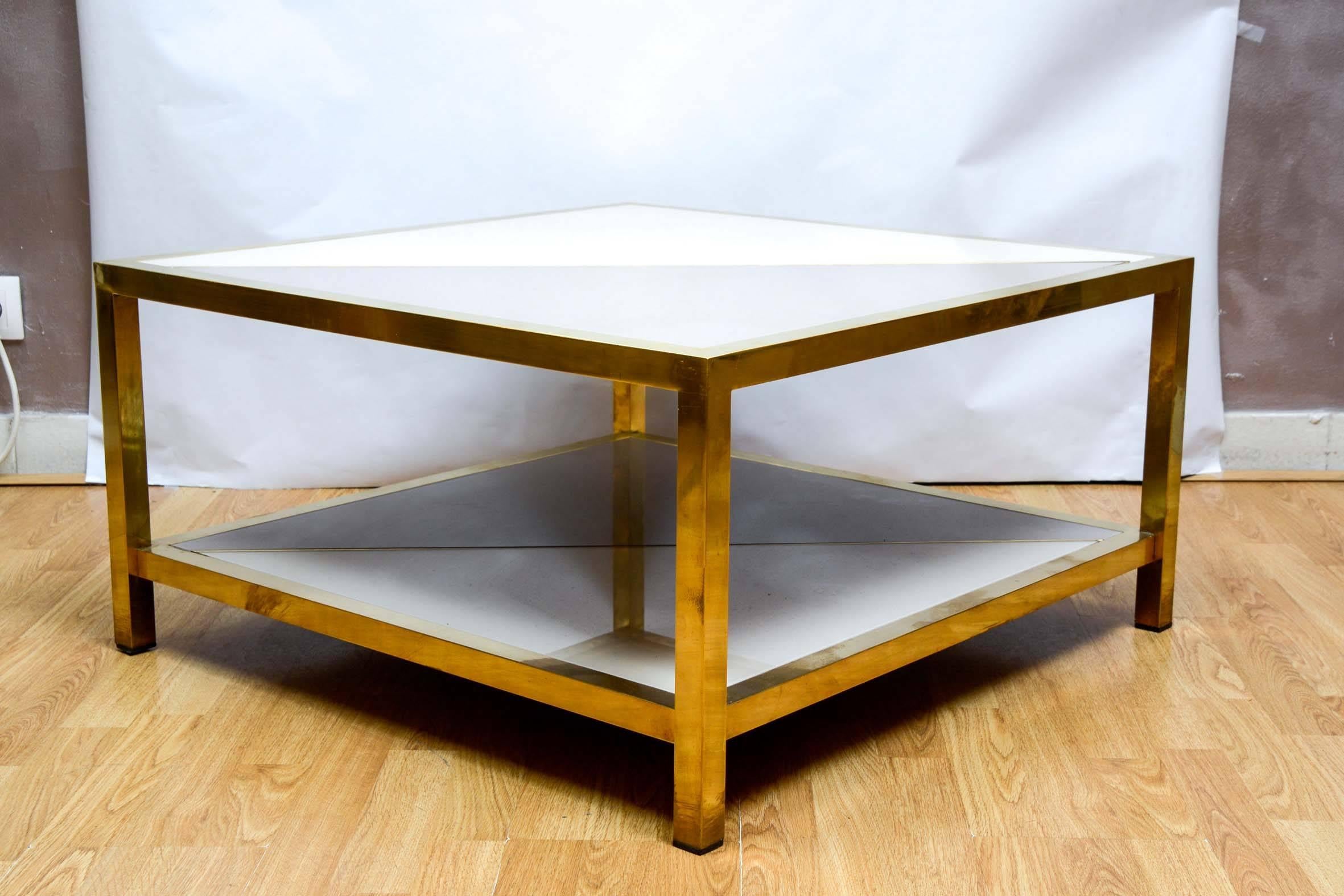 Coffee Table with Tinted Glass and Brass In Excellent Condition In Saint ouen, FR