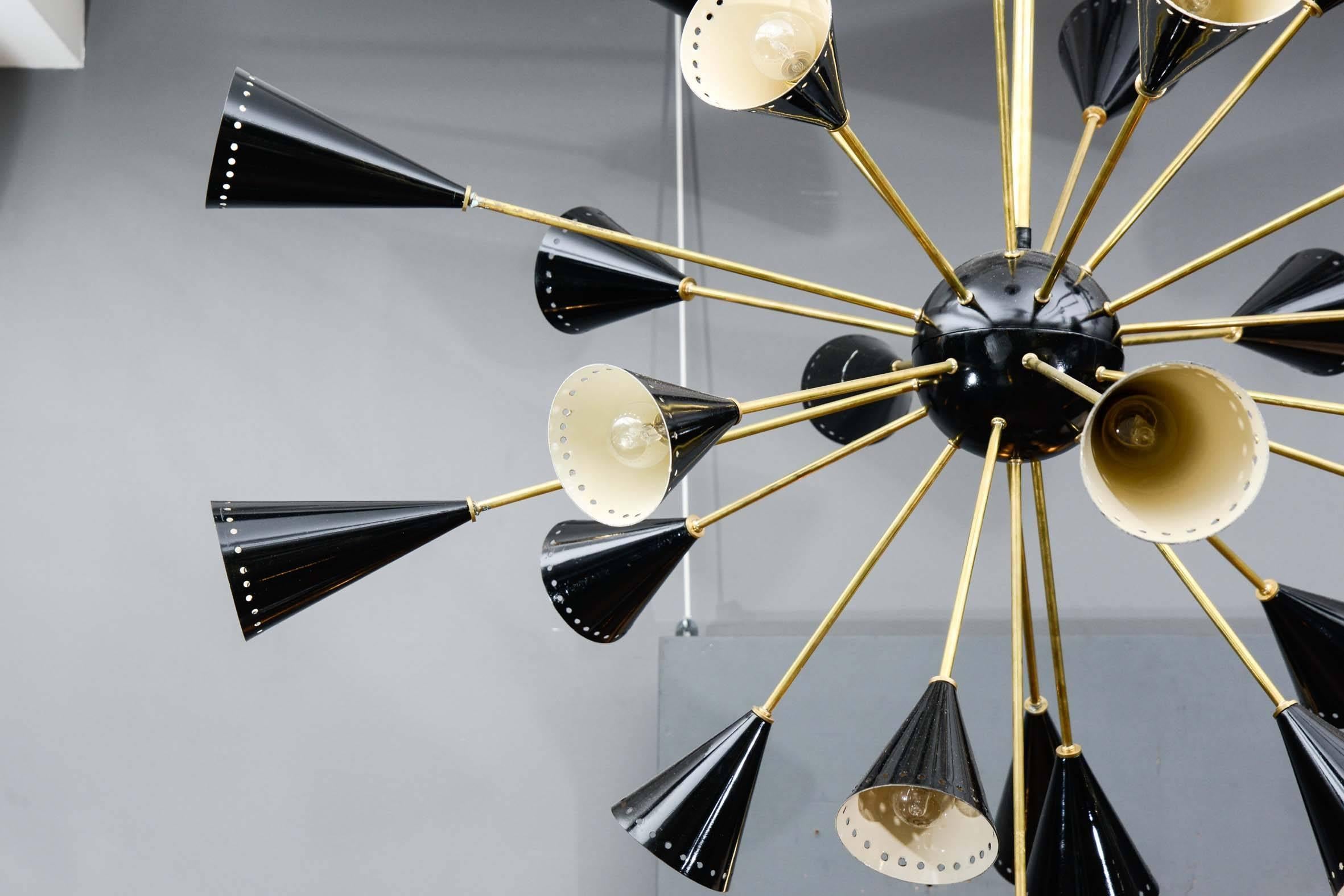 Mid-Century Modern Oval Shaped Black Sconce Sputnik Chandelier﻿