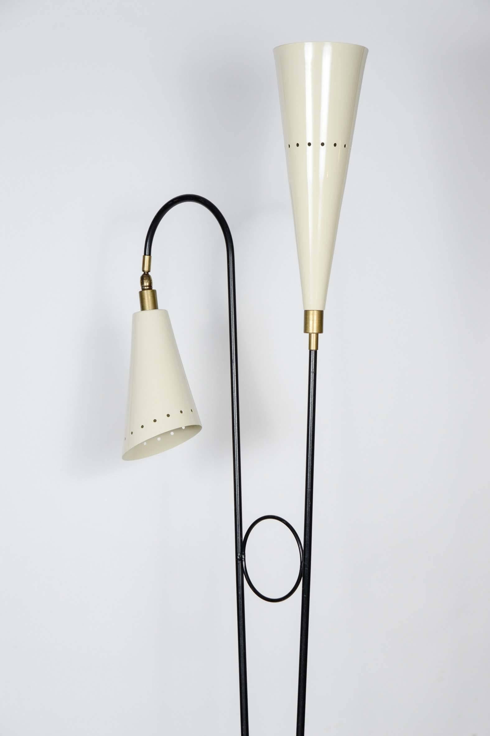 Mid-Century Modern Rare Two Arms Floor Lamp attributed to Stilnovo, circa 1960s