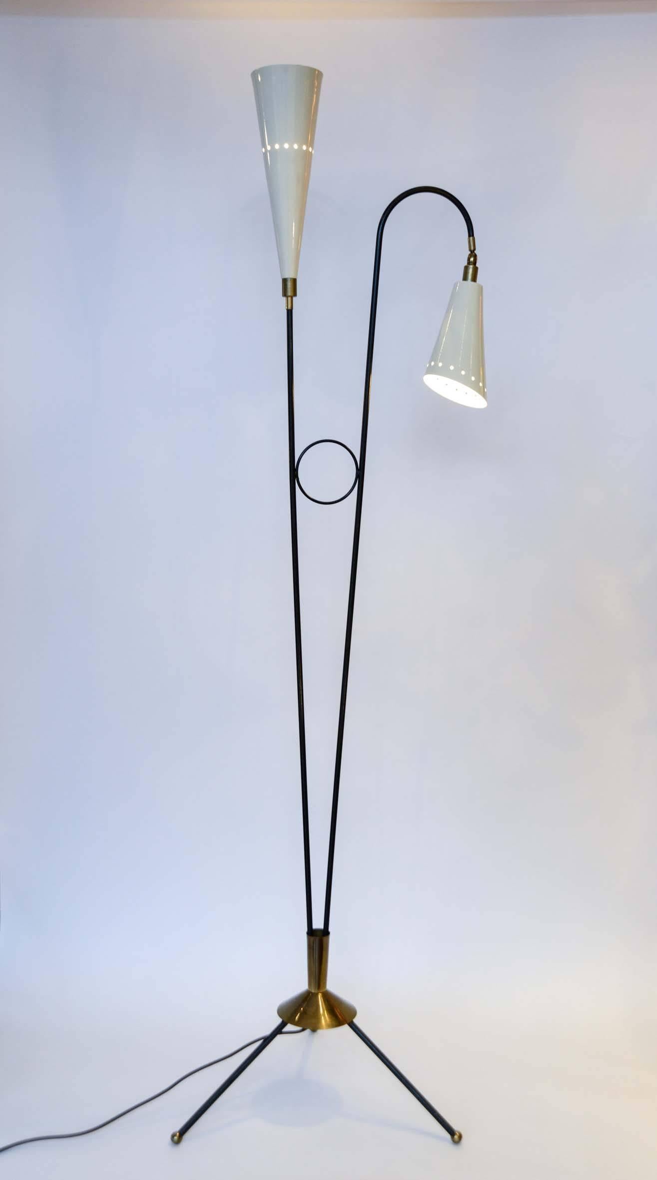 Mid-20th Century Rare Two Arms Floor Lamp attributed to Stilnovo, circa 1960s