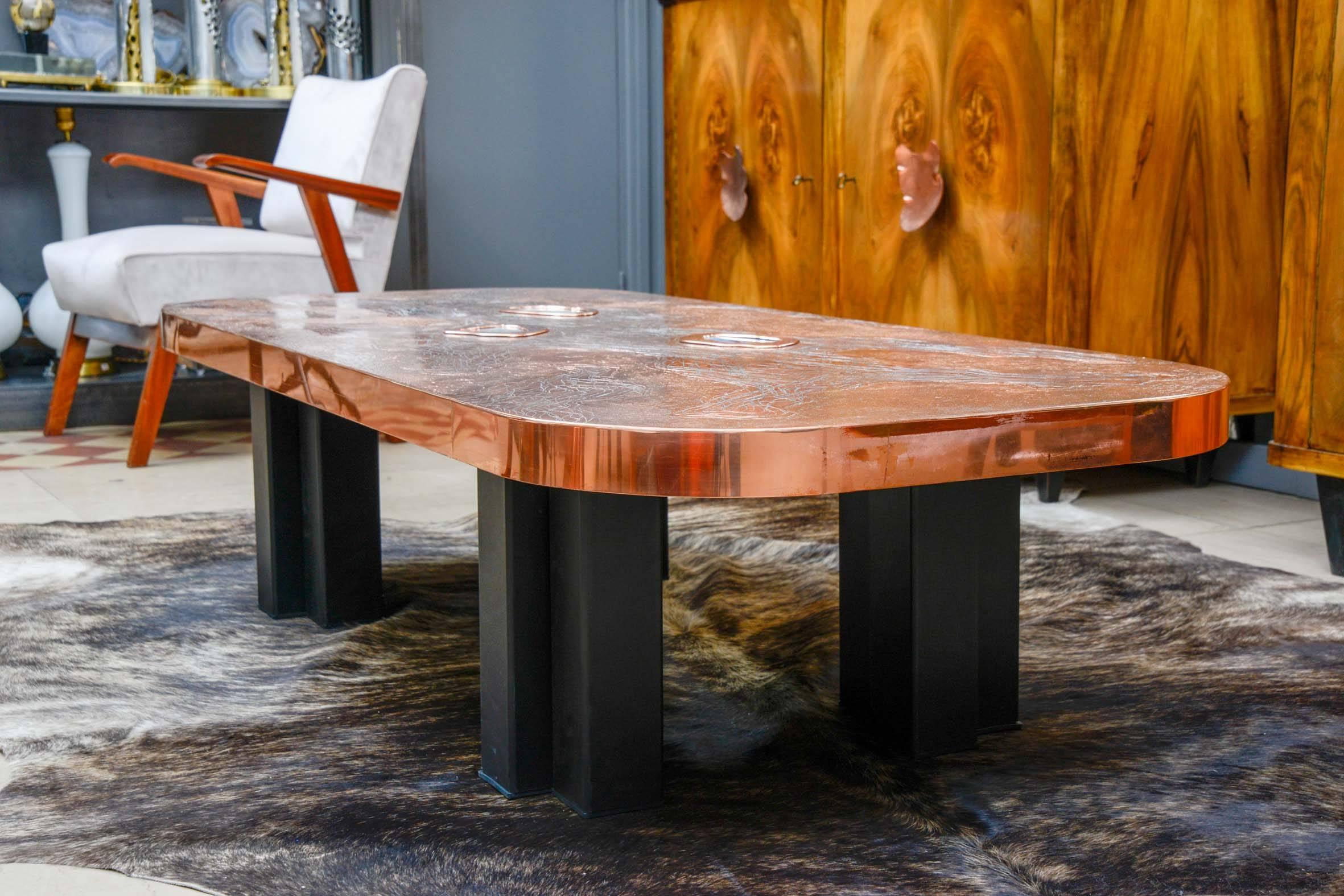 Modern Original Copper and Agate Stone Low Table