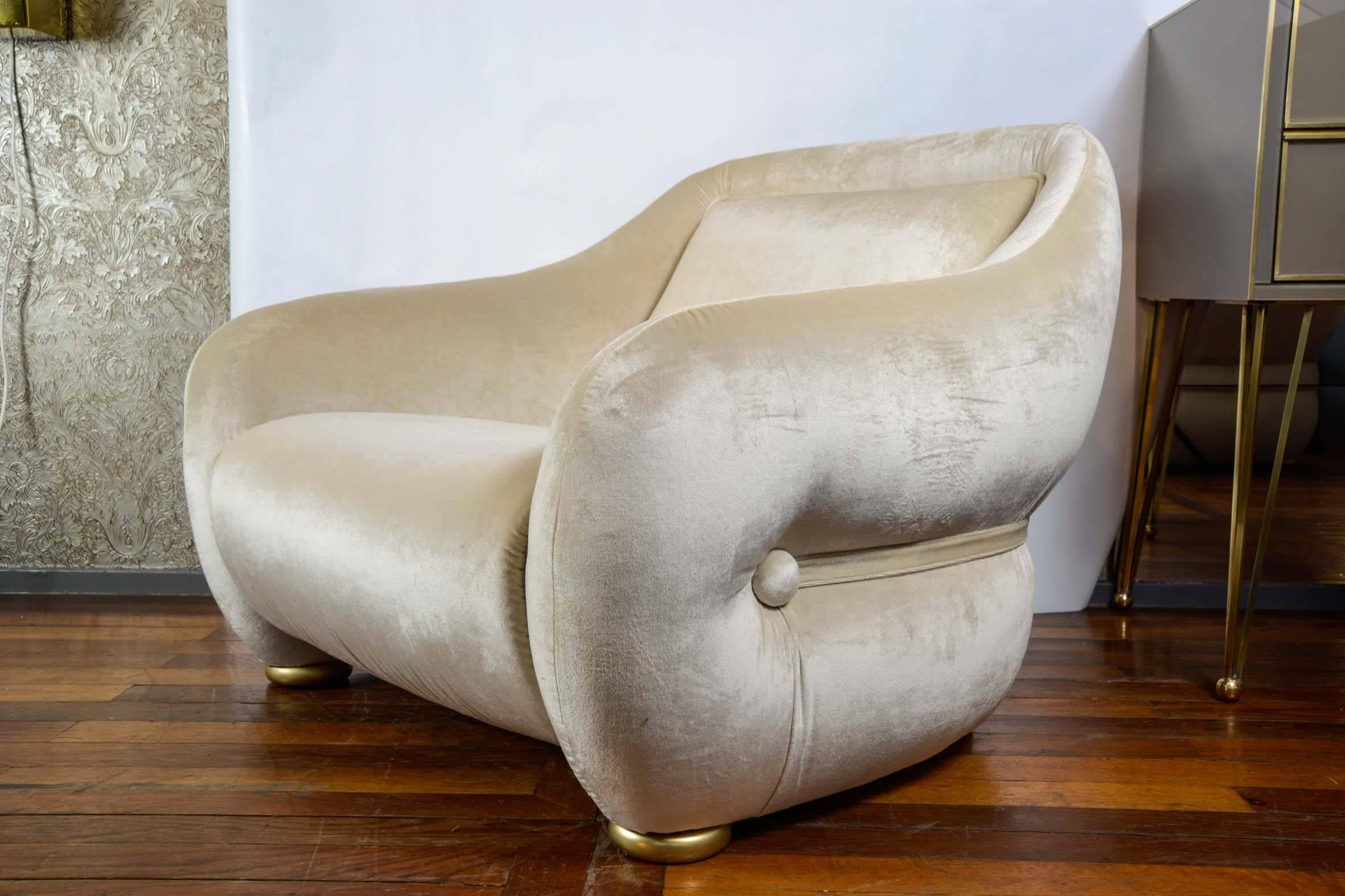 Velvet Pair of Comfortable Vintage Armchairs