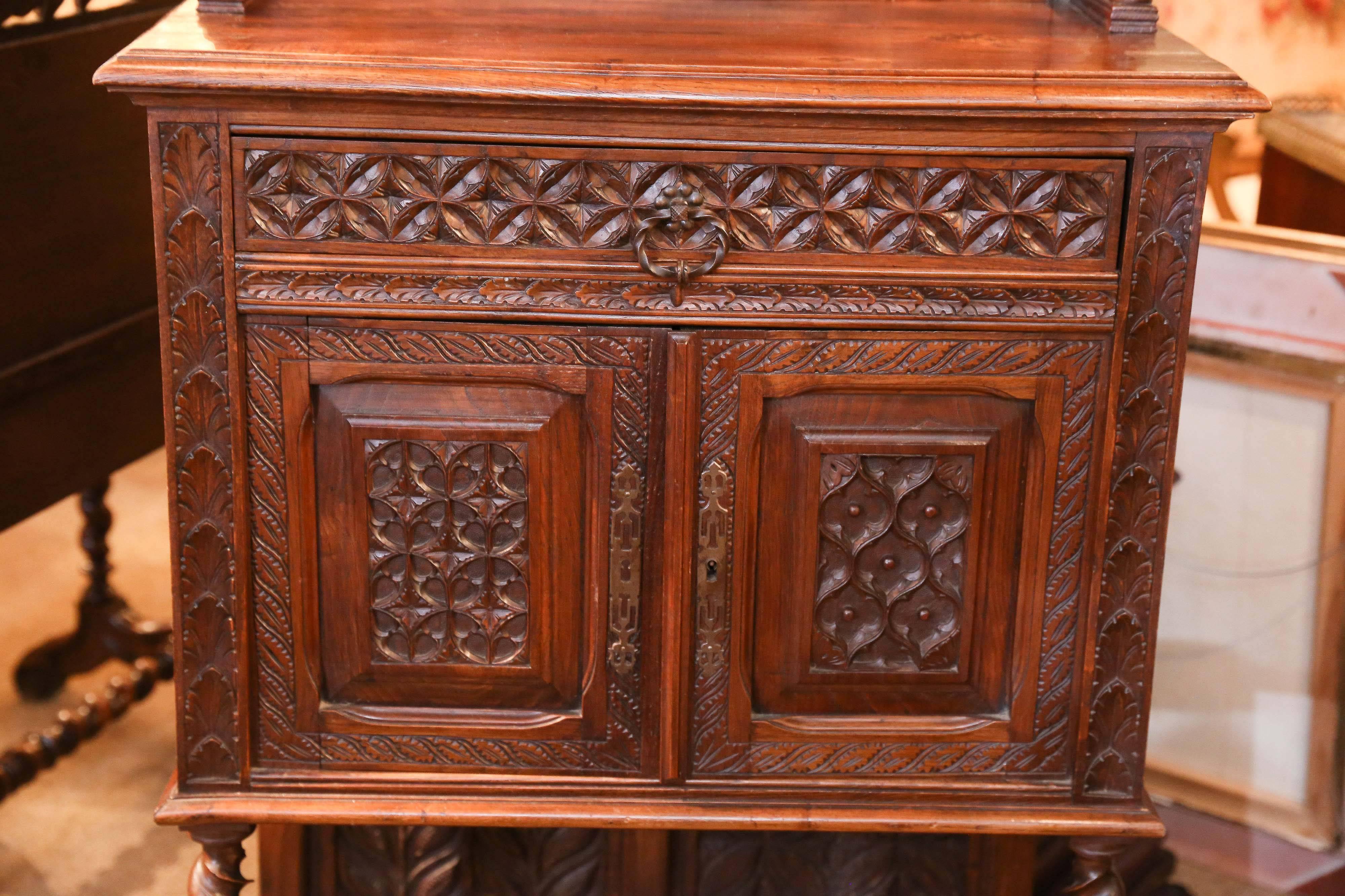Wood French Walnut Cabinet in Renaissance Style 19th Century