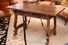Spanish Work Table/Desk with Iron Stretcher, 18th Century with Ox Bow Ends