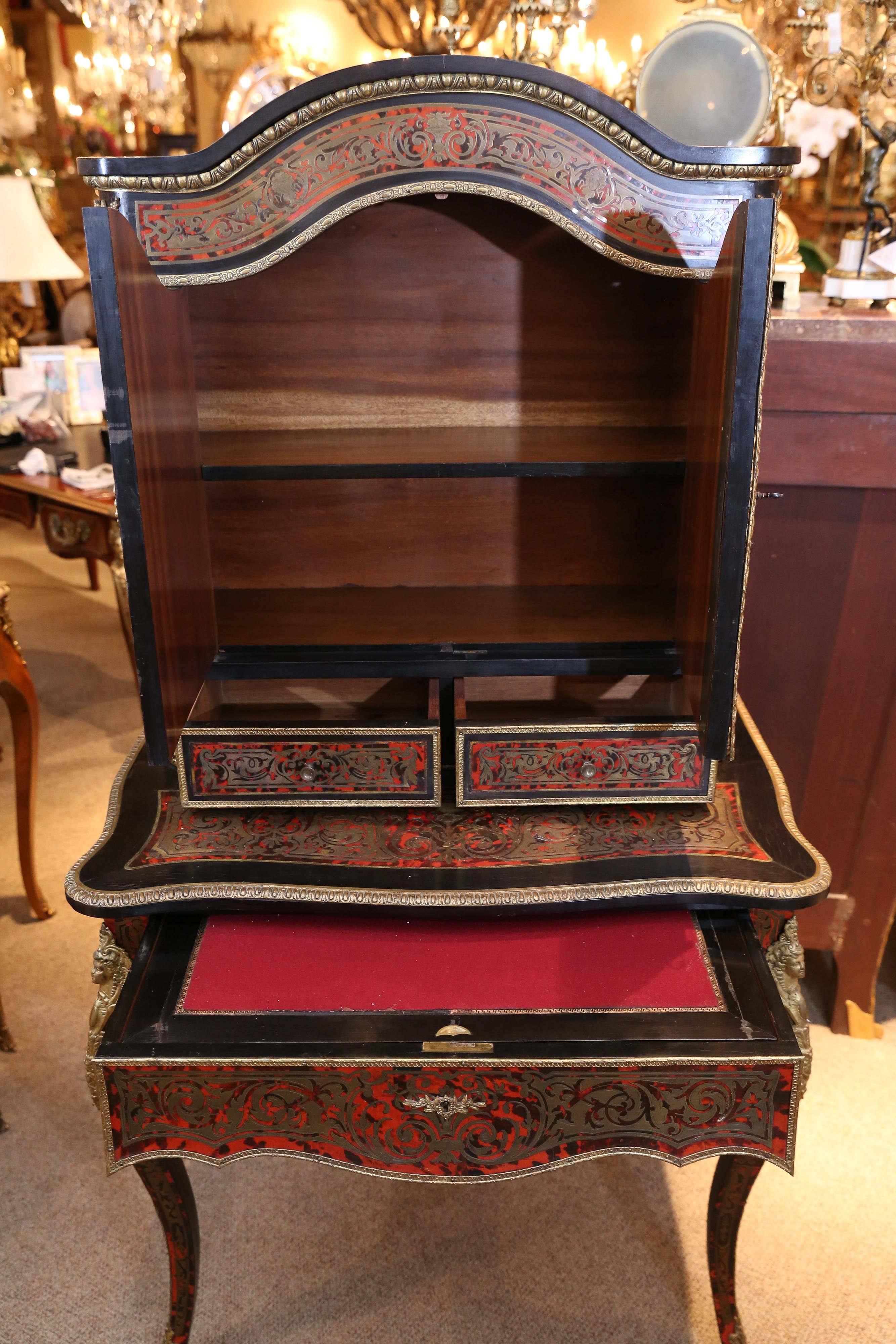 French Boulle Bookcase or Desk with Bronzed Marquetry In Excellent Condition In Houston, TX