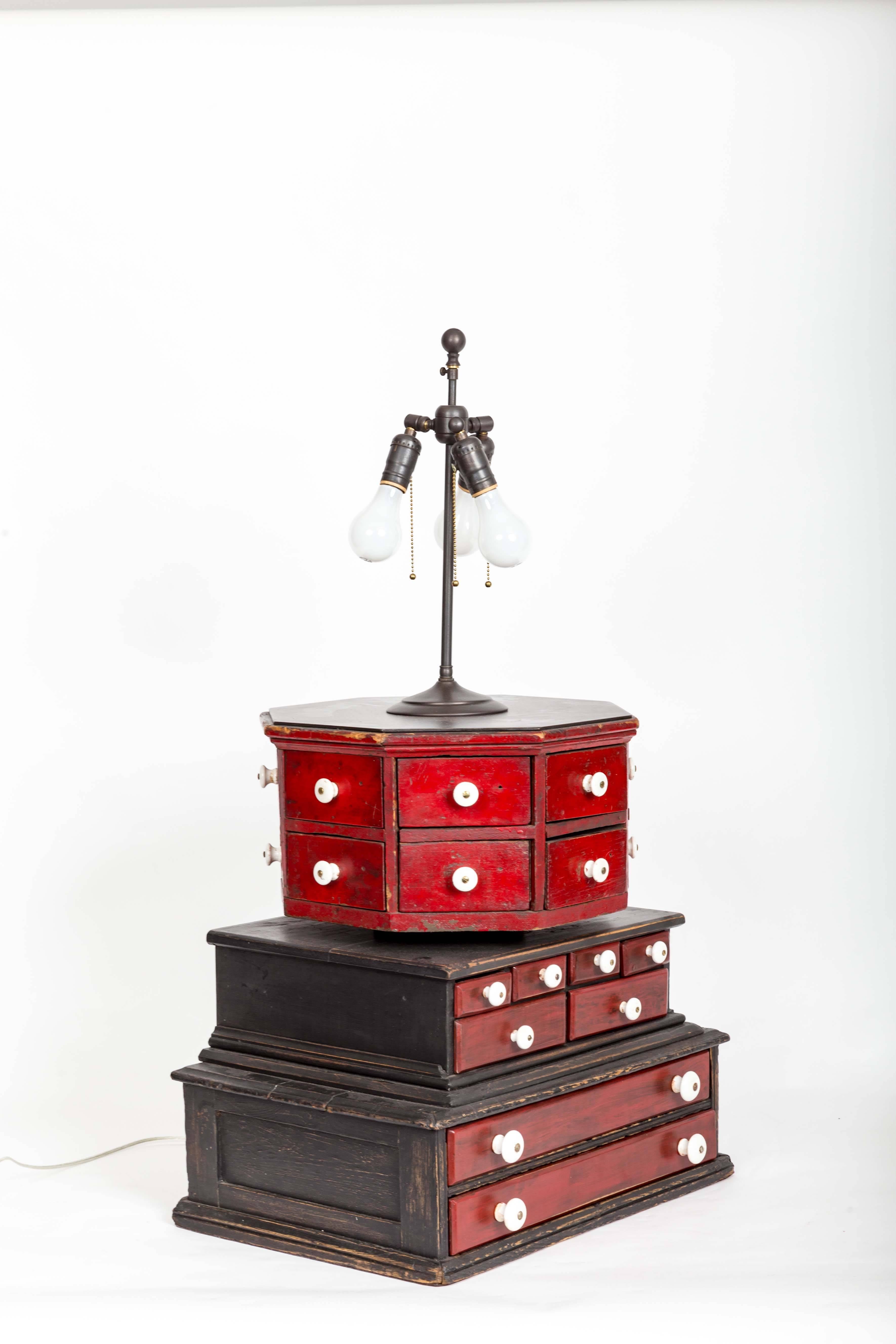 Folk Art One-of-a-kind 'Diamond & Baratta' Large-Scale Sewing Box Lamp For Sale