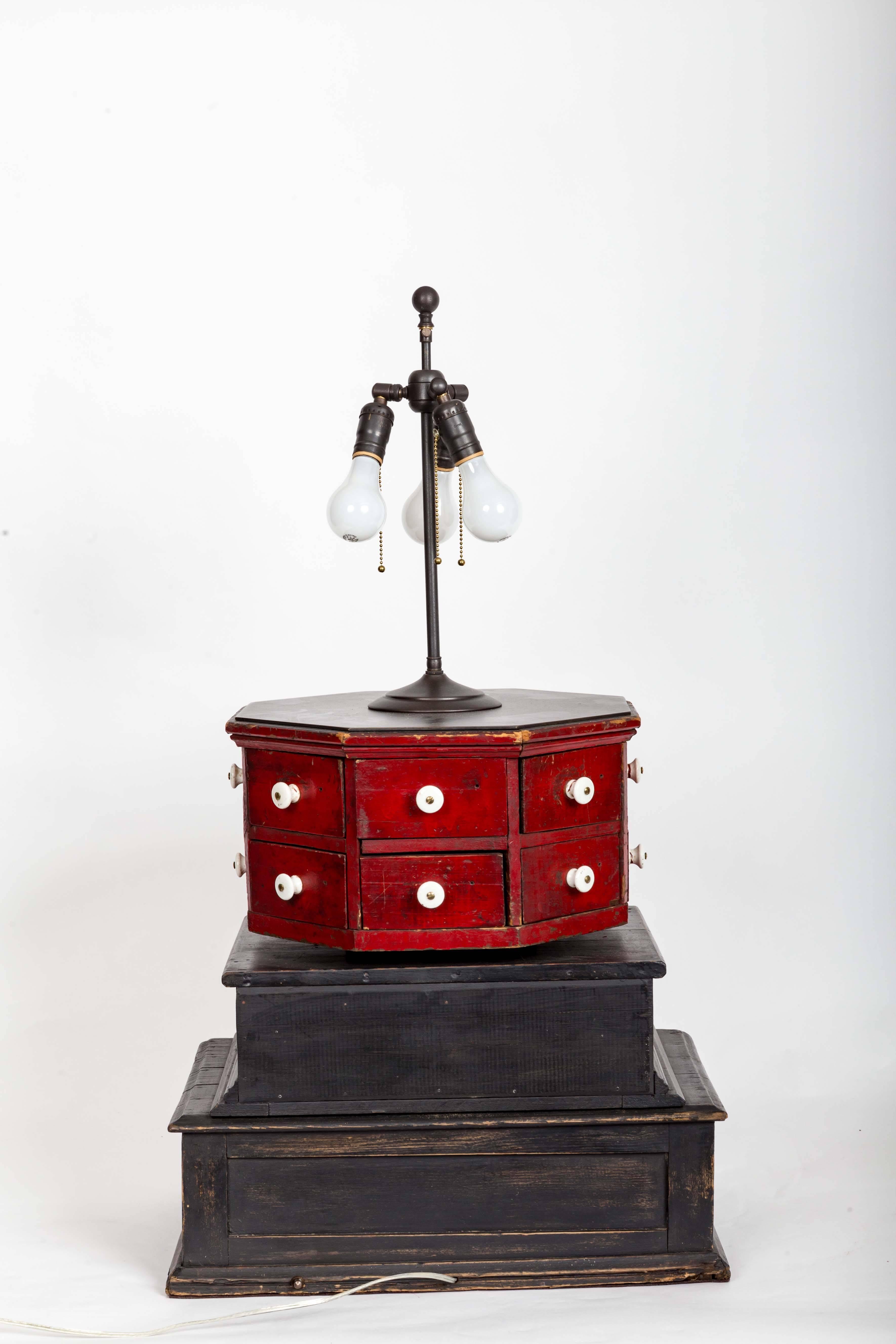 19th Century One-of-a-kind 'Diamond & Baratta' Large-Scale Sewing Box Lamp For Sale
