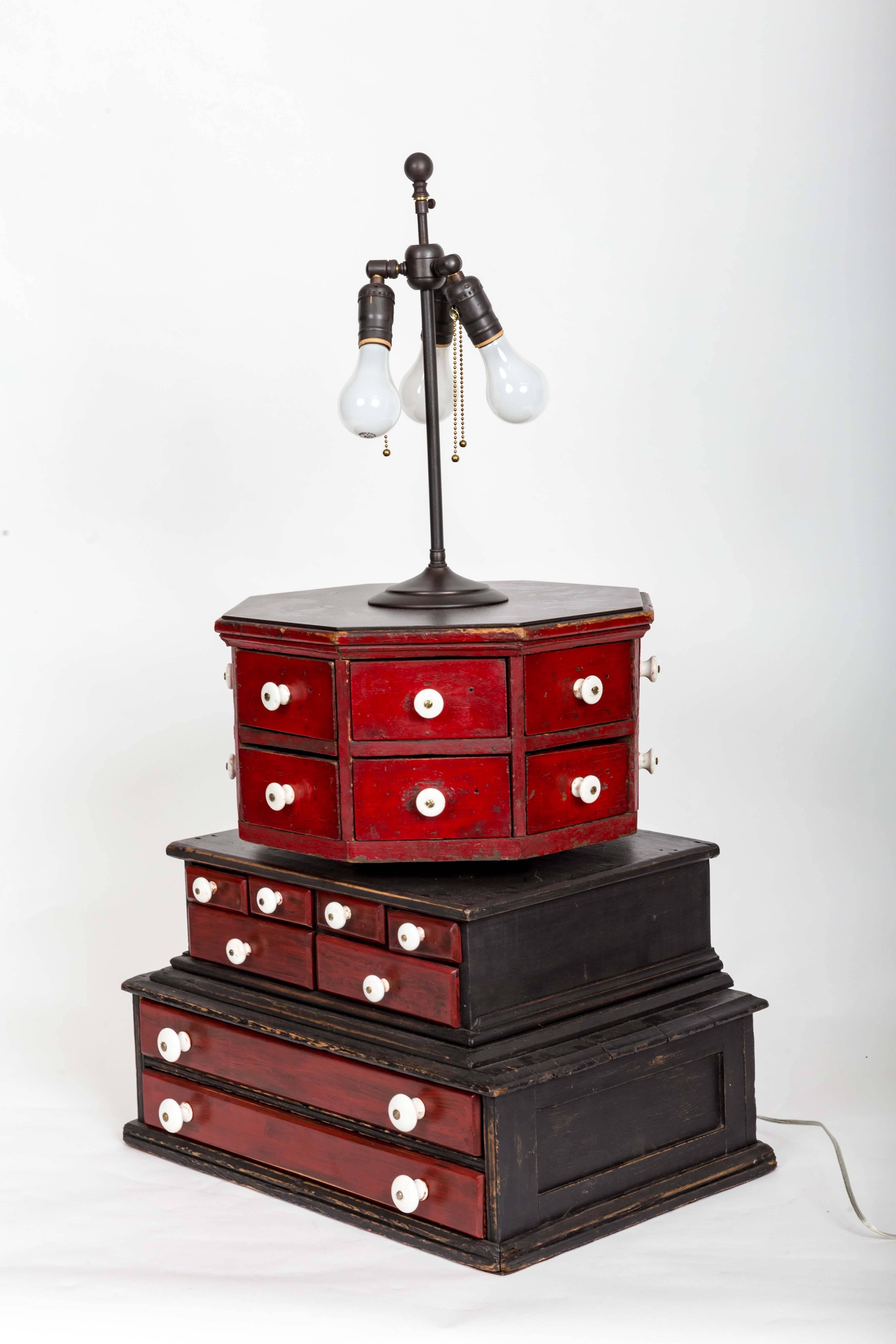 One-of-a-kind 'Diamond & Baratta' Large-Scale Sewing Box Lamp In Excellent Condition For Sale In New York City, NY