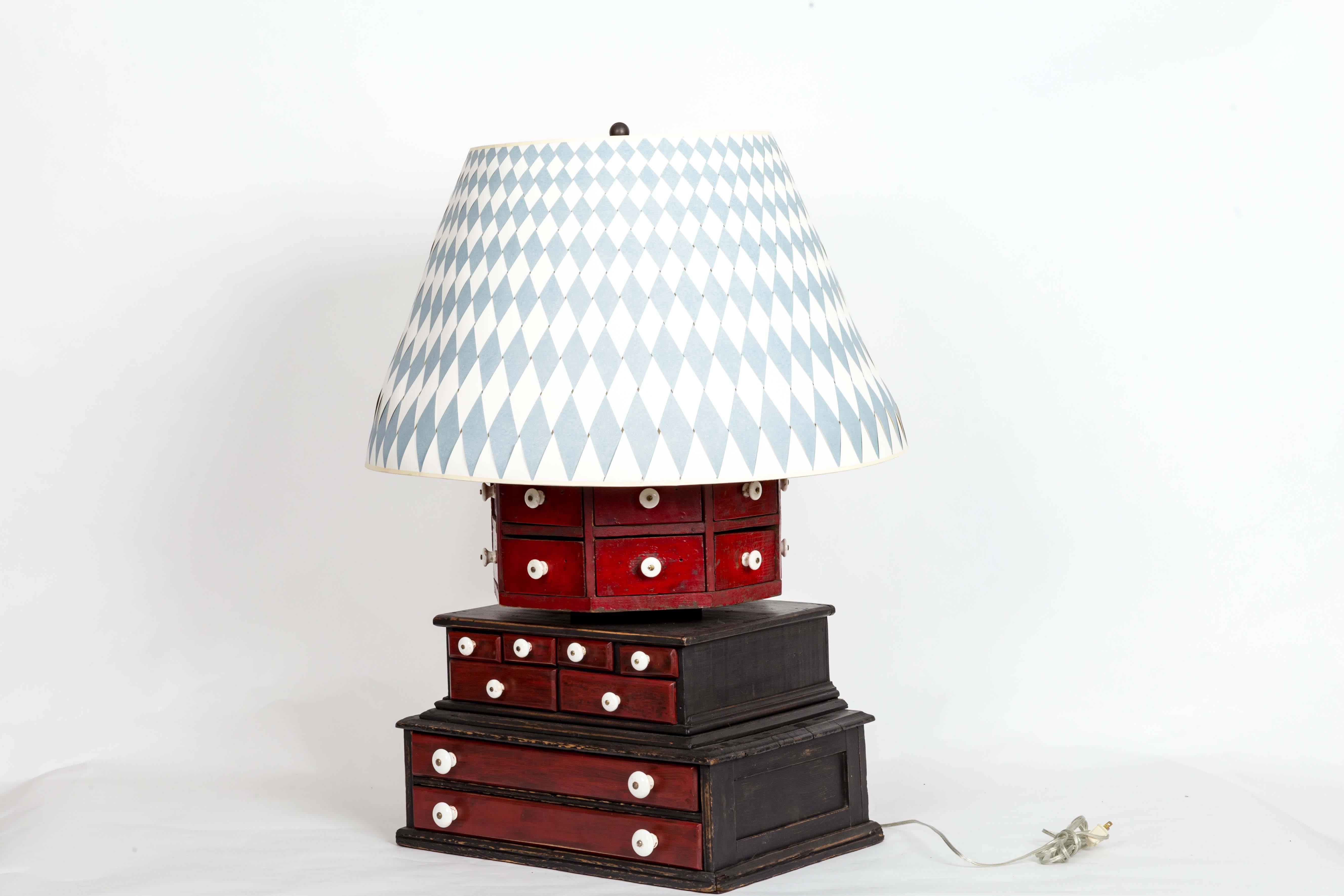 One-of-a-kind 'Diamond & Baratta' Large-Scale Sewing Box Lamp For Sale 5