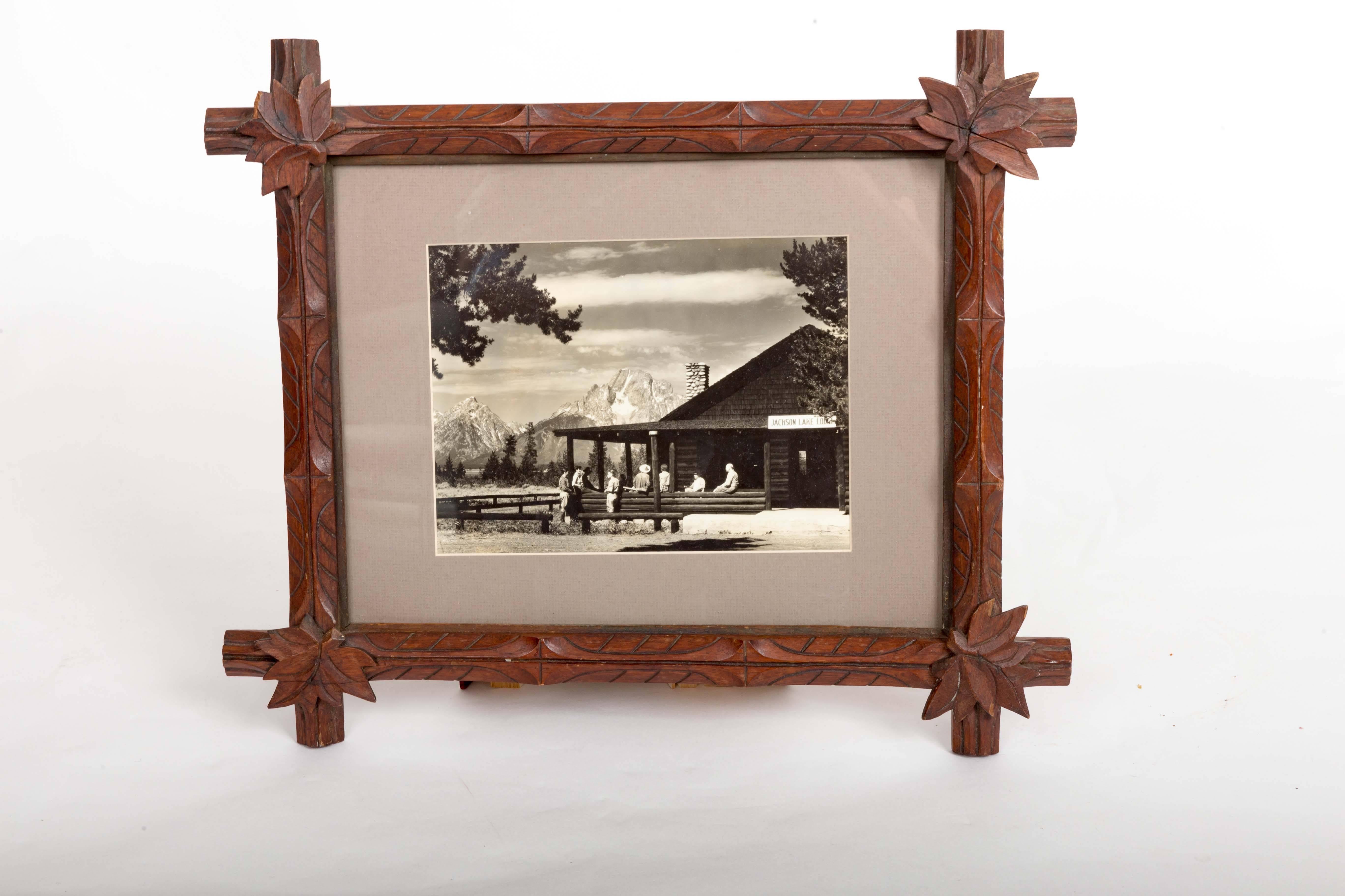 American Mid-Century Dude Ranch Photograph in 19th Century Tramp Art Frame For Sale
