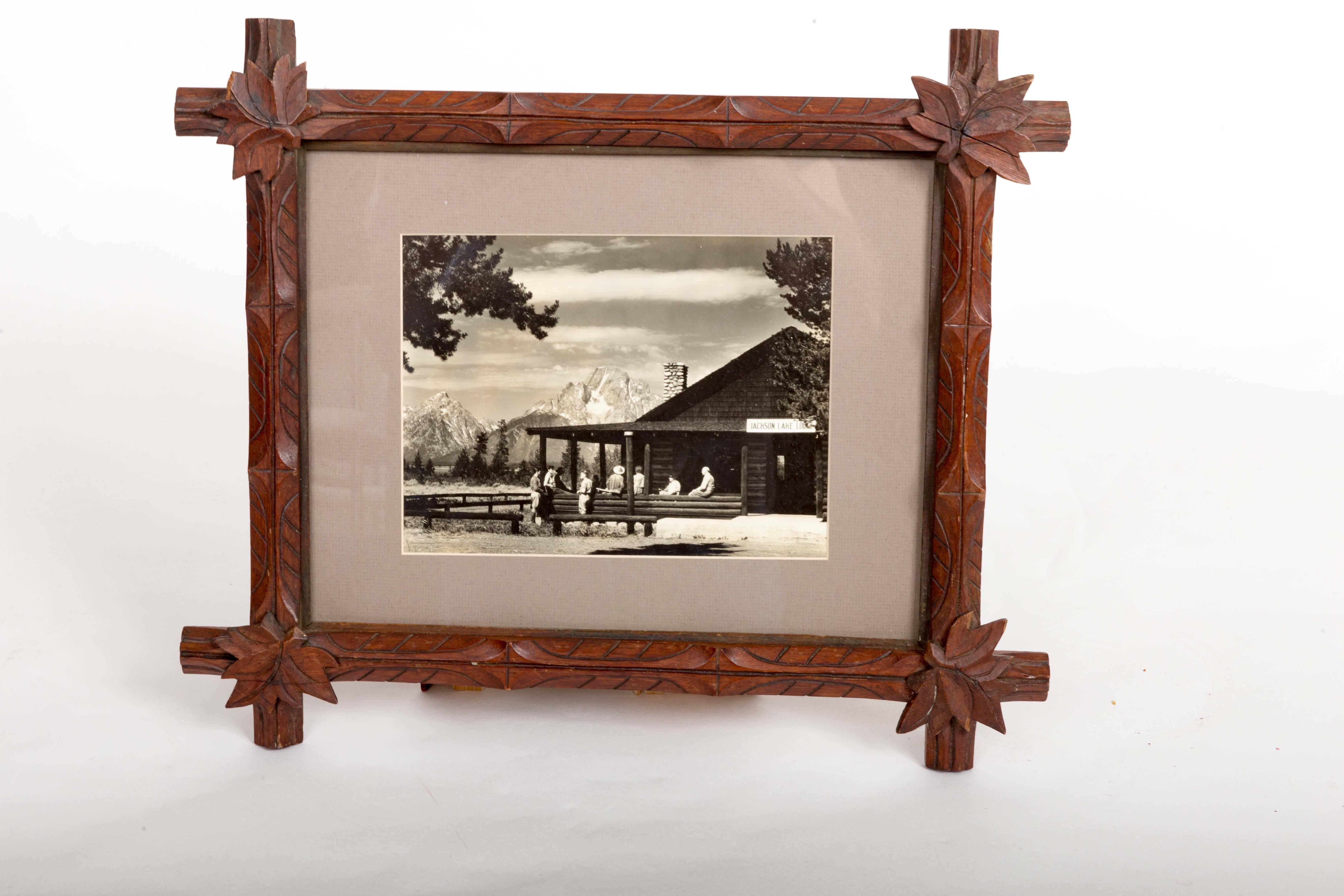Mid-Century Dude Ranch Photograph in 19th Century Tramp Art Frame For Sale 1