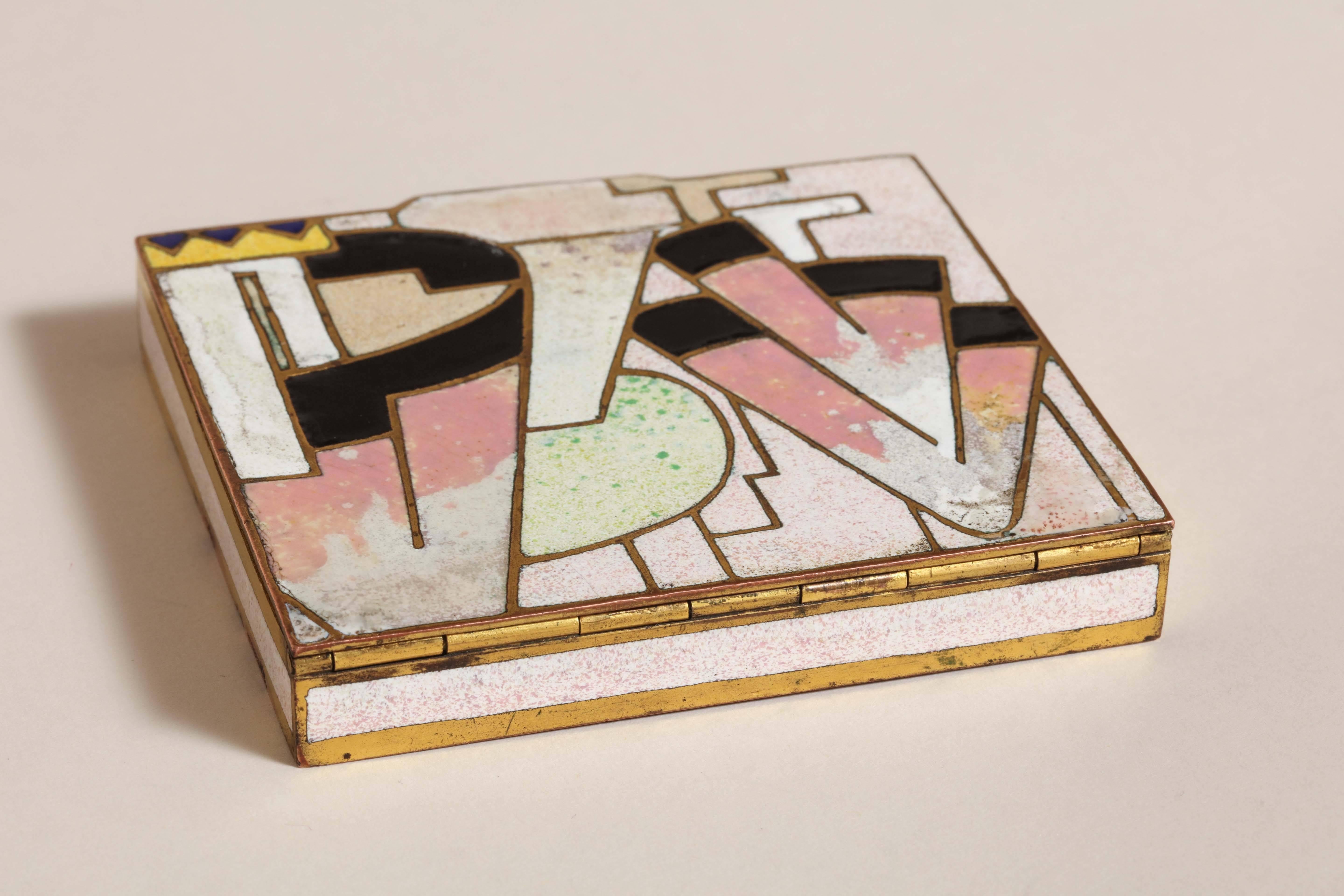 20th Century Jean Goulden French Art Deco Champlevé Enamel Copper Box For Sale