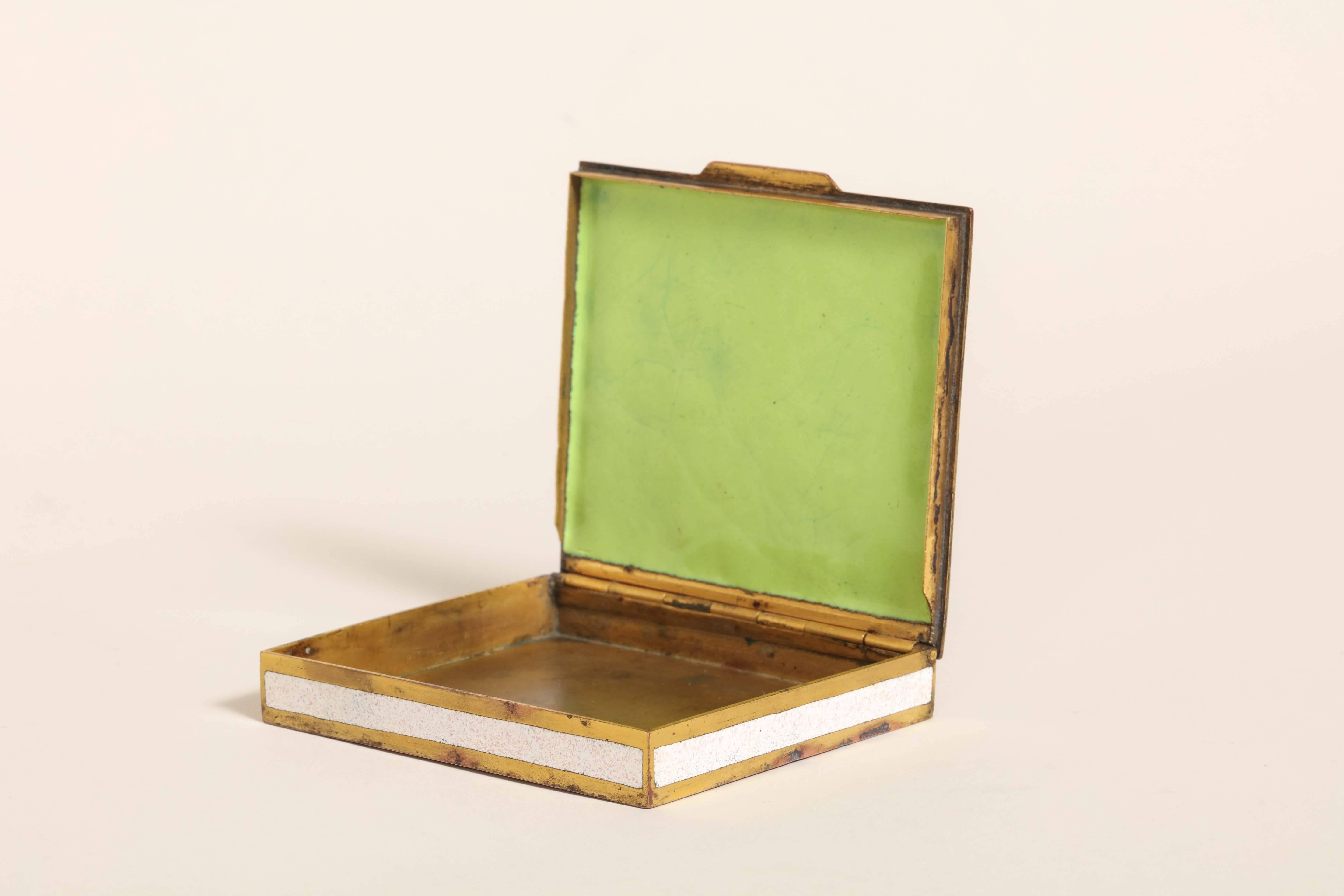 Jean Goulden French Art Deco Champlevé Enamel Copper Box For Sale 2