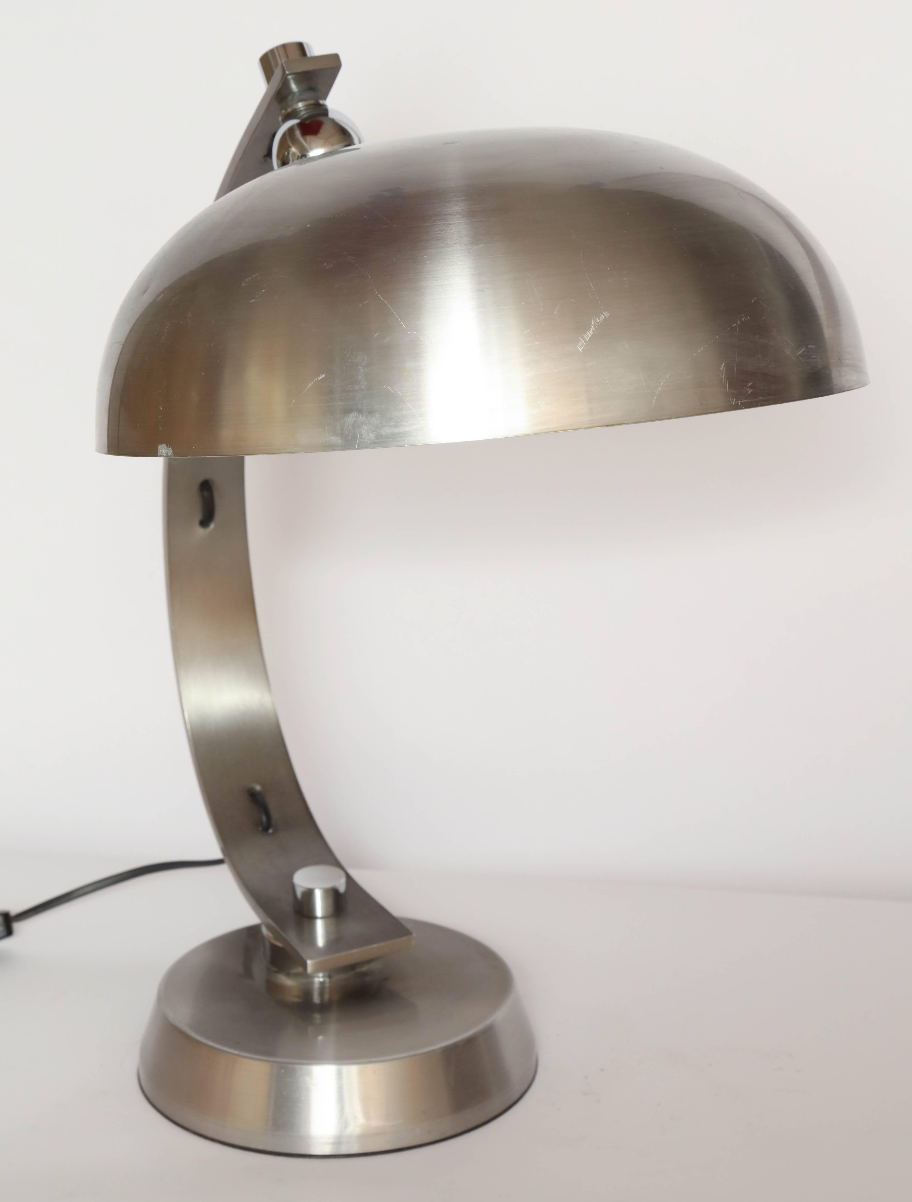 Articulated Table Lamp, Italy 1970s, Brushed Aluminum In Excellent Condition In New York, NY