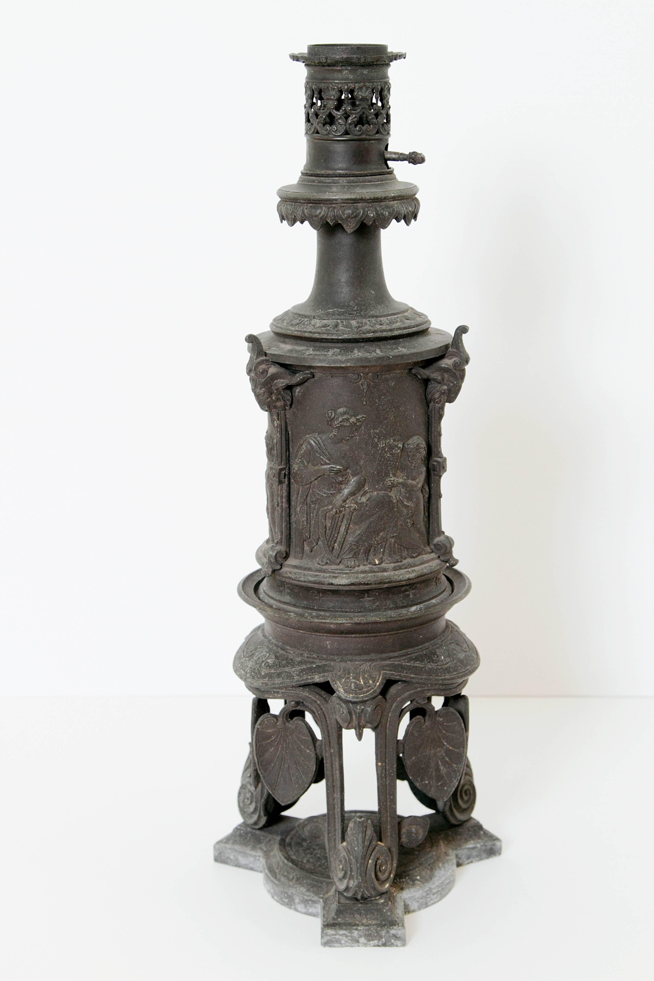 19th Century Napoleon III Cast Spelter Carcel Lamp on Stand