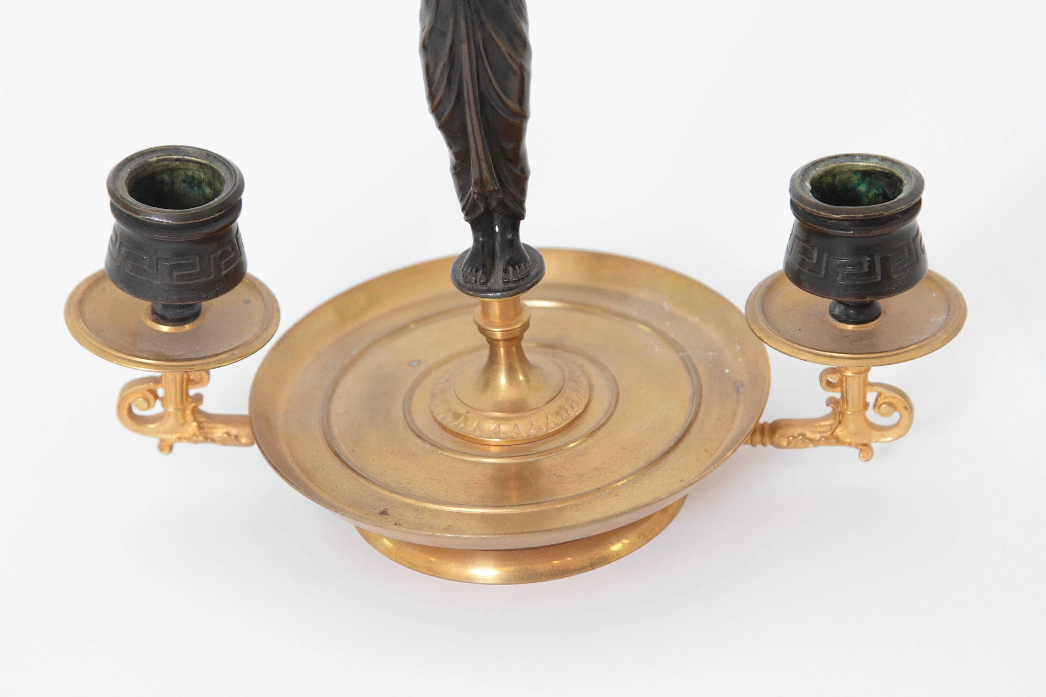 Pair of Patinated and Gilt Bronze Figural Candelabra For Sale 2