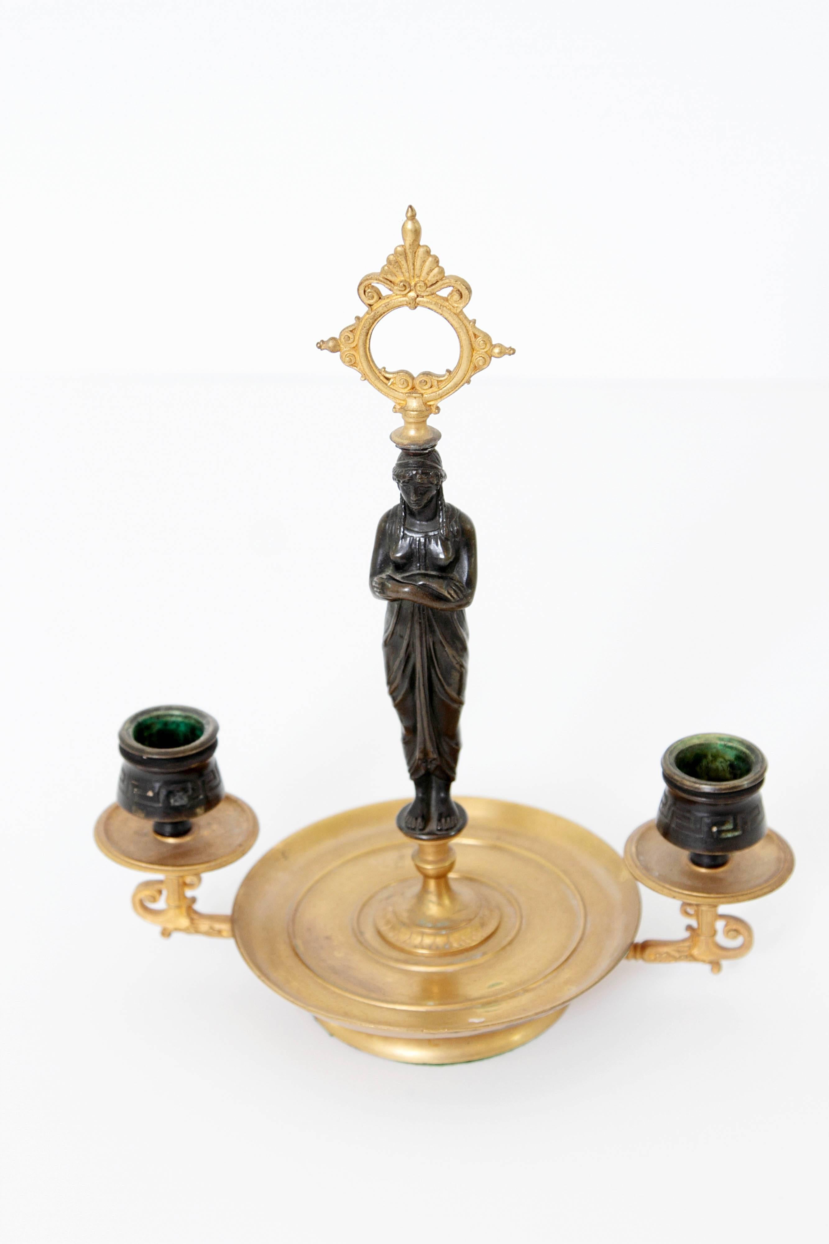 Pair of Patinated and Gilt Bronze Figural Candelabra For Sale 4