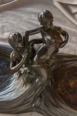 Large Art Nouveau Bronze Centerpiece, Two Nude Sirens
