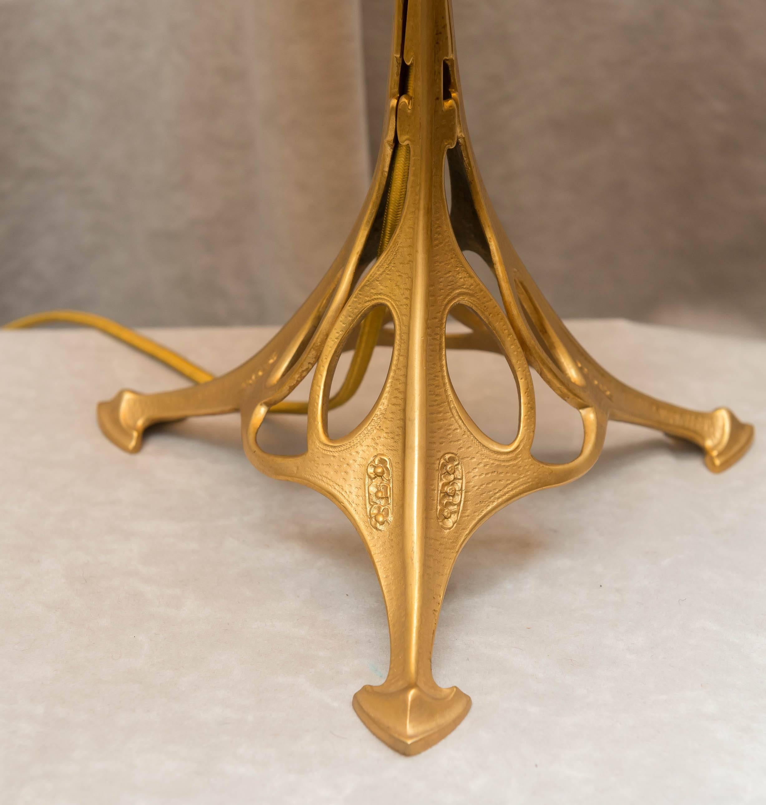 Gilt Austrian Art Nouveau Lamp with Handblown Shade