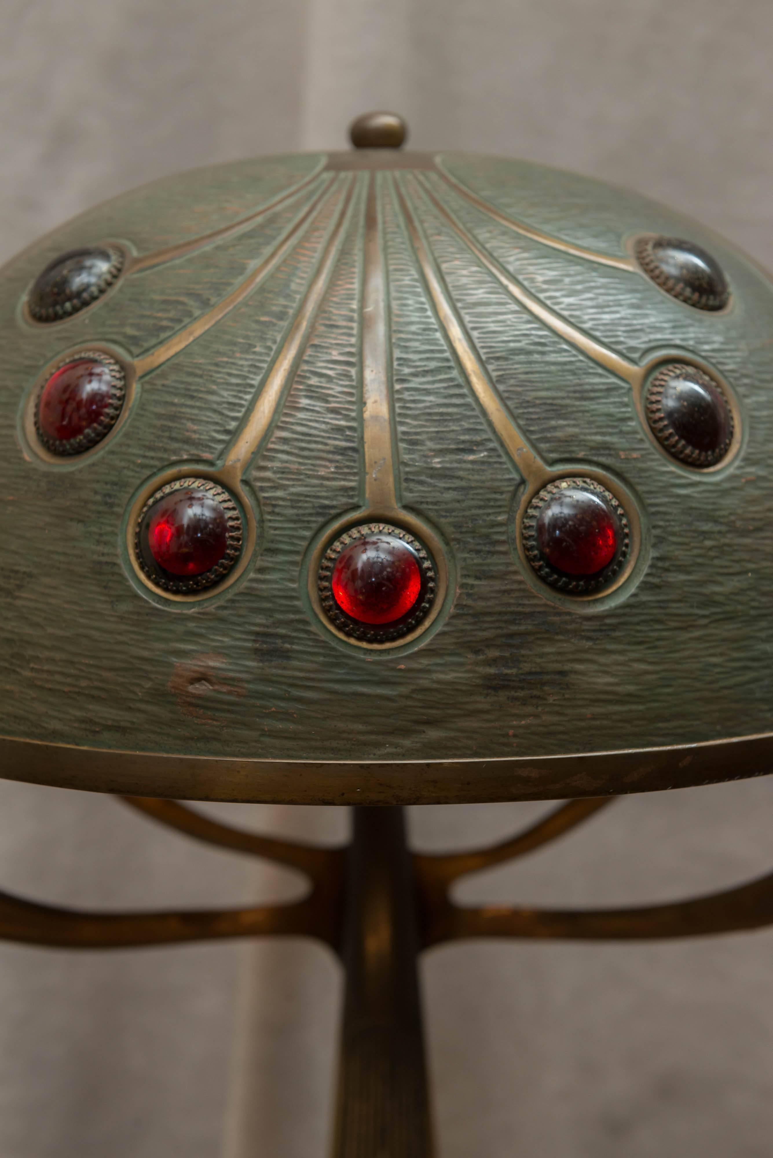 Hand-Crafted Austrian Art Nouveau/Secessionist Lamp with Red Cabachons