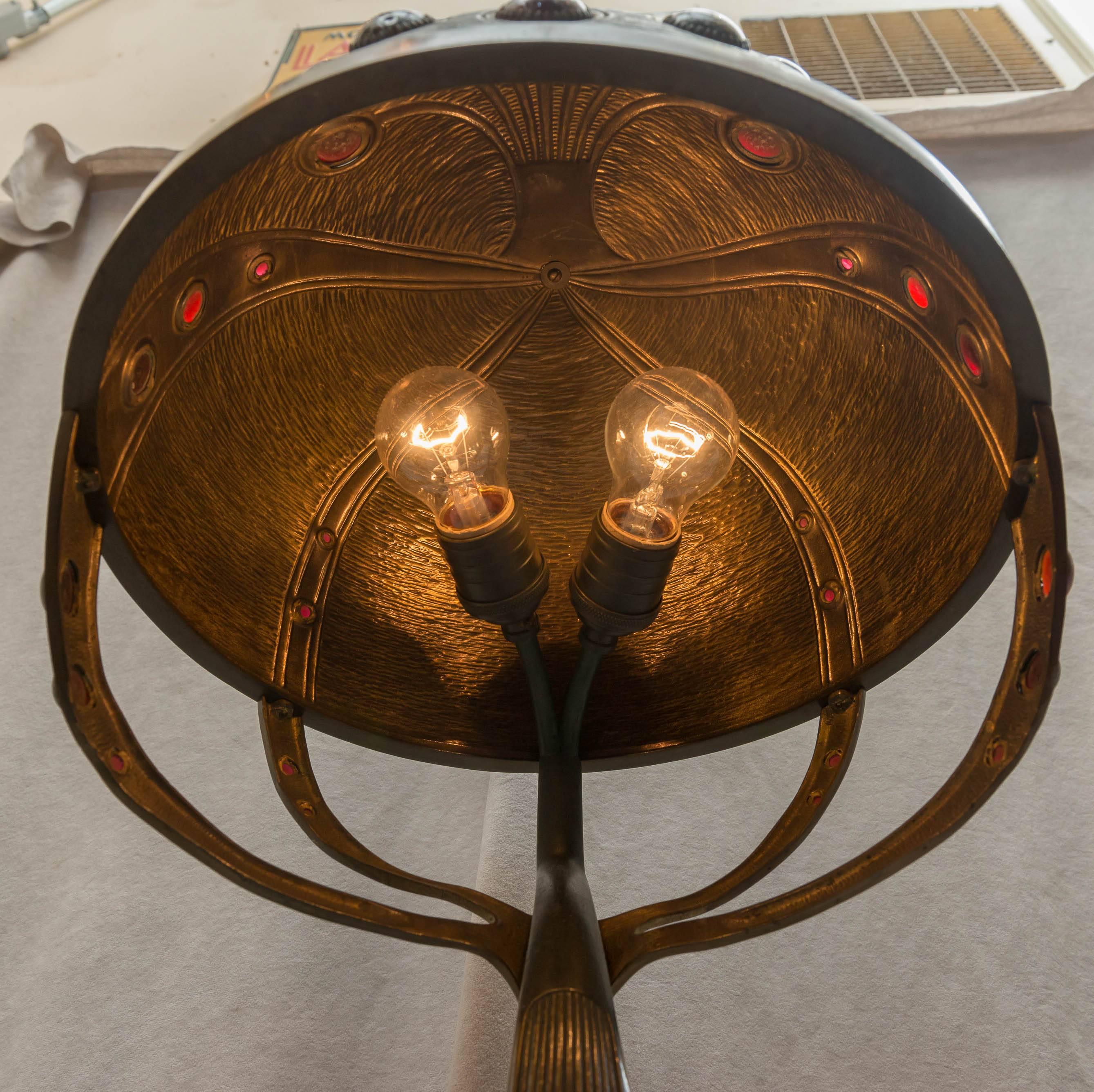 Austrian Art Nouveau/Secessionist Lamp with Red Cabachons In Excellent Condition In Petaluma, CA