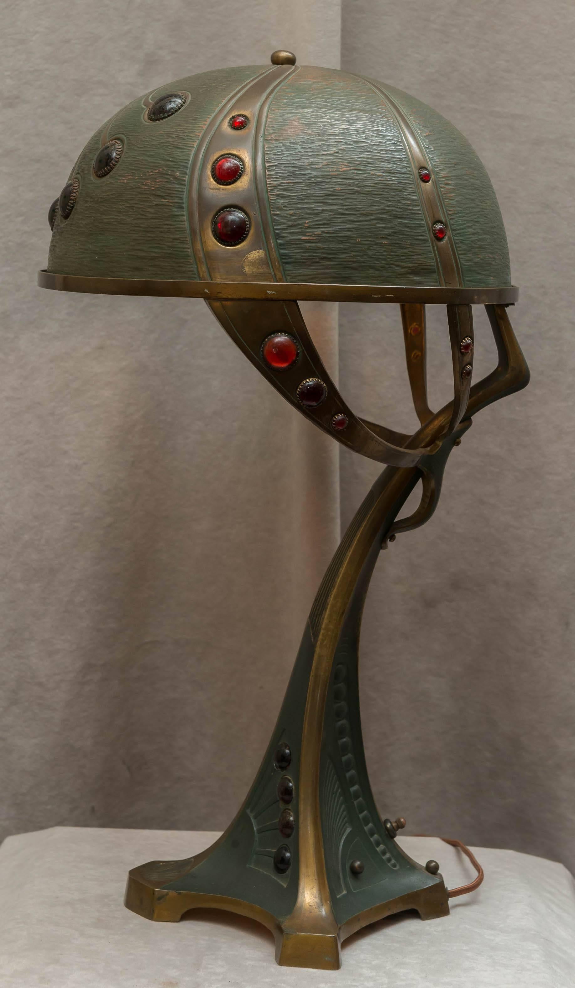 20th Century Austrian Art Nouveau/Secessionist Lamp with Red Cabachons