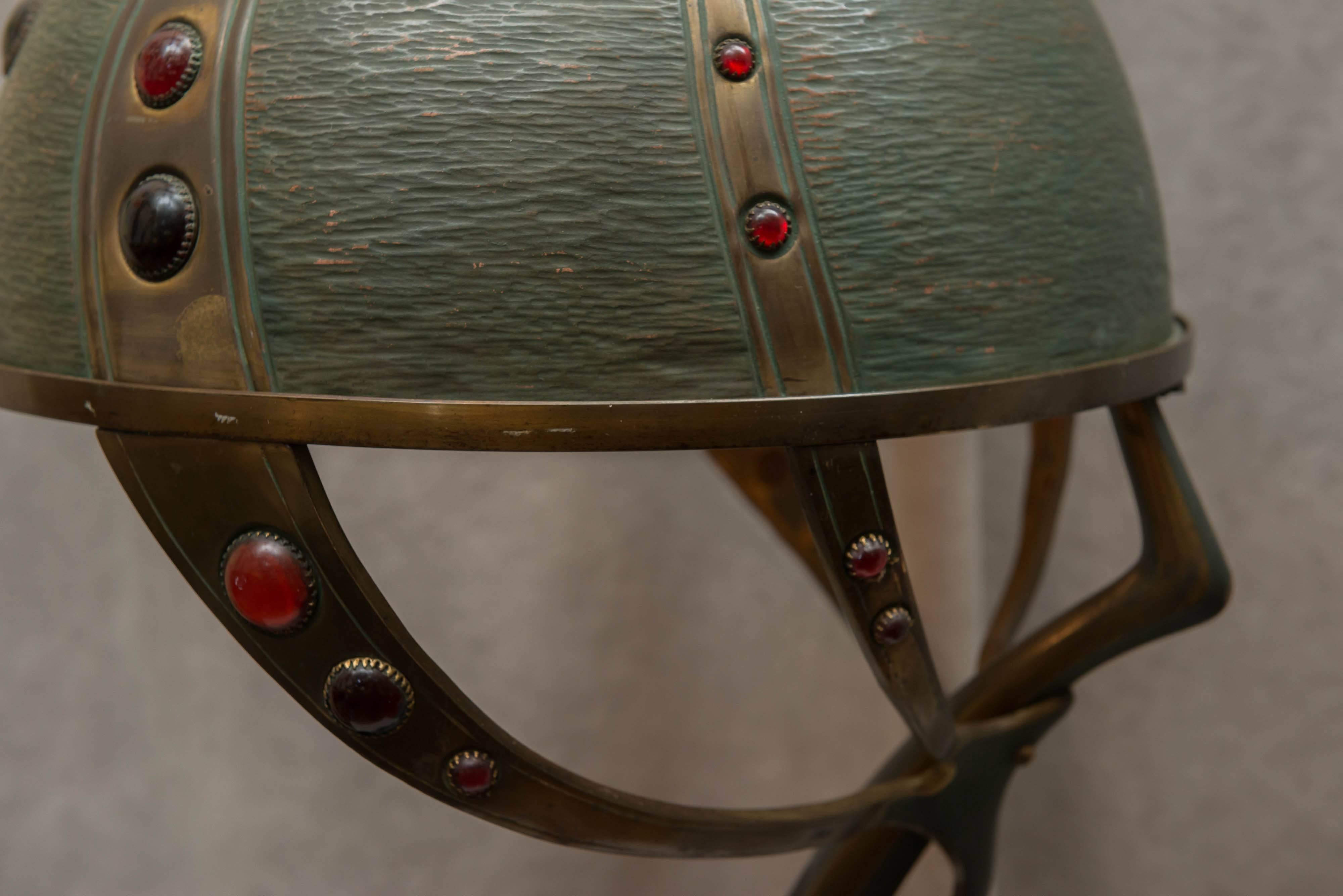 Bronze Austrian Art Nouveau/Secessionist Lamp with Red Cabachons