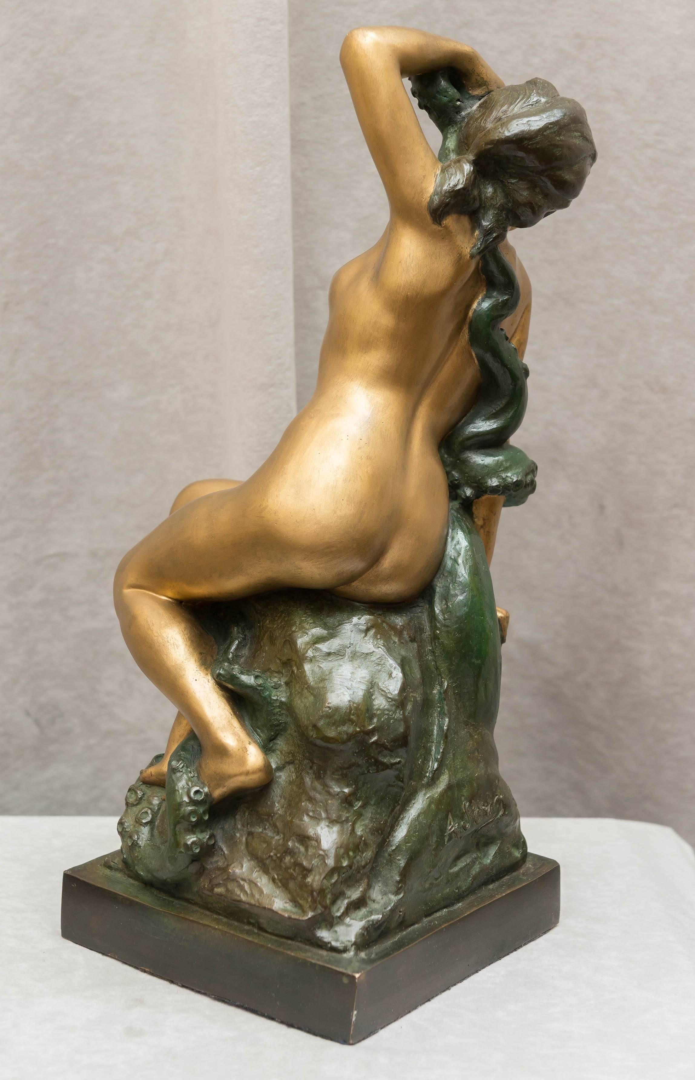 Bronzo erotico, nudo e polipo, Art Nouveau, 1900 ca. In condizioni buone in vendita a Petaluma, CA