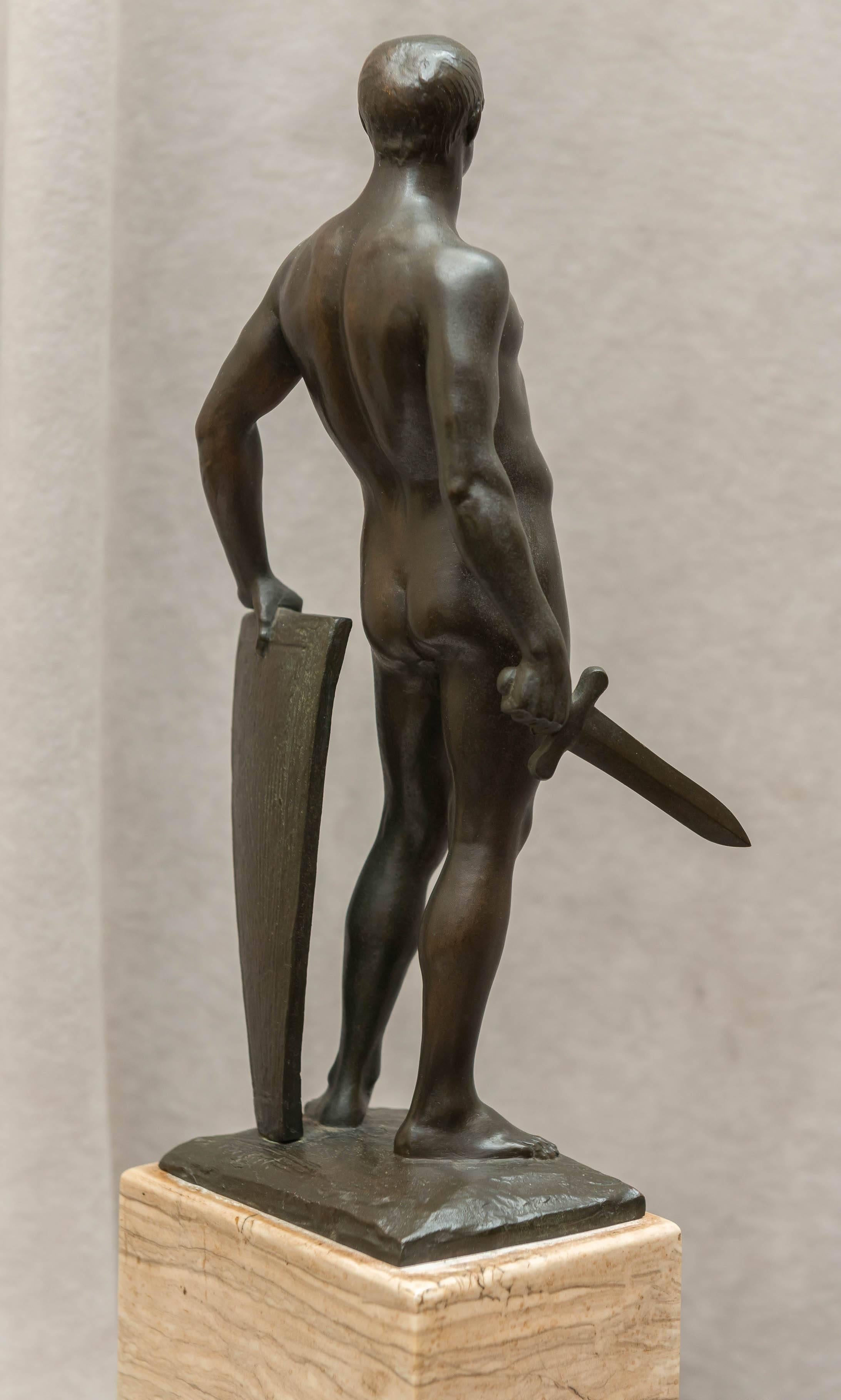 Male Nude Figure of a Roman Warrior, Artist Signed In Excellent Condition In Petaluma, CA