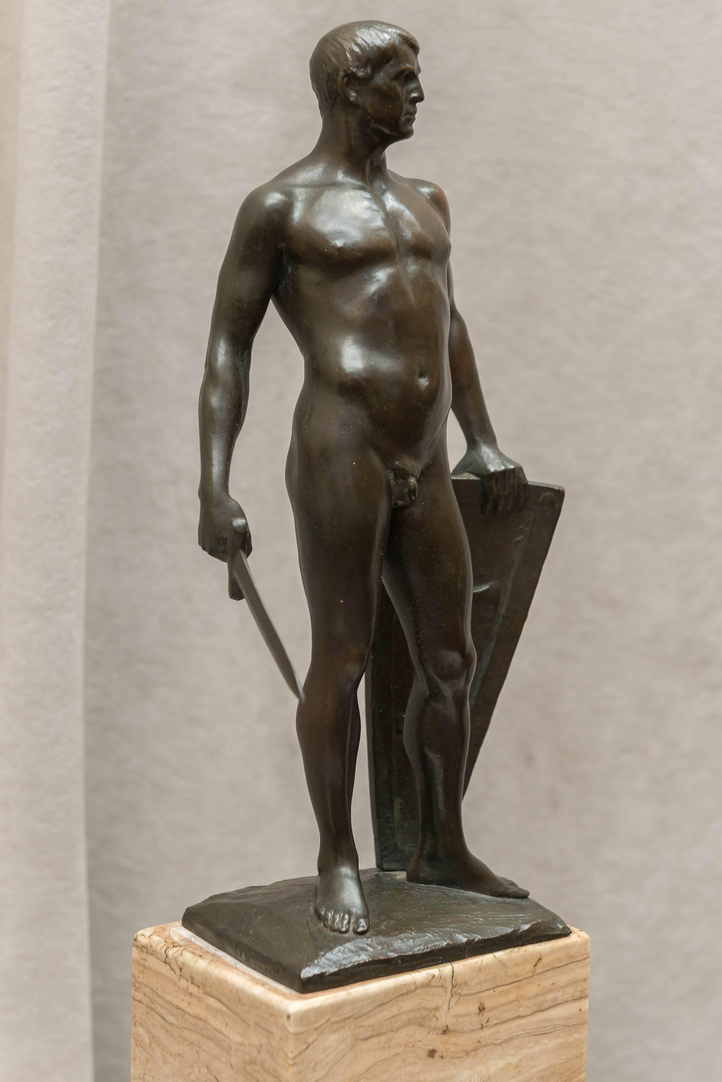 20th Century Male Nude Figure of a Roman Warrior, Artist Signed