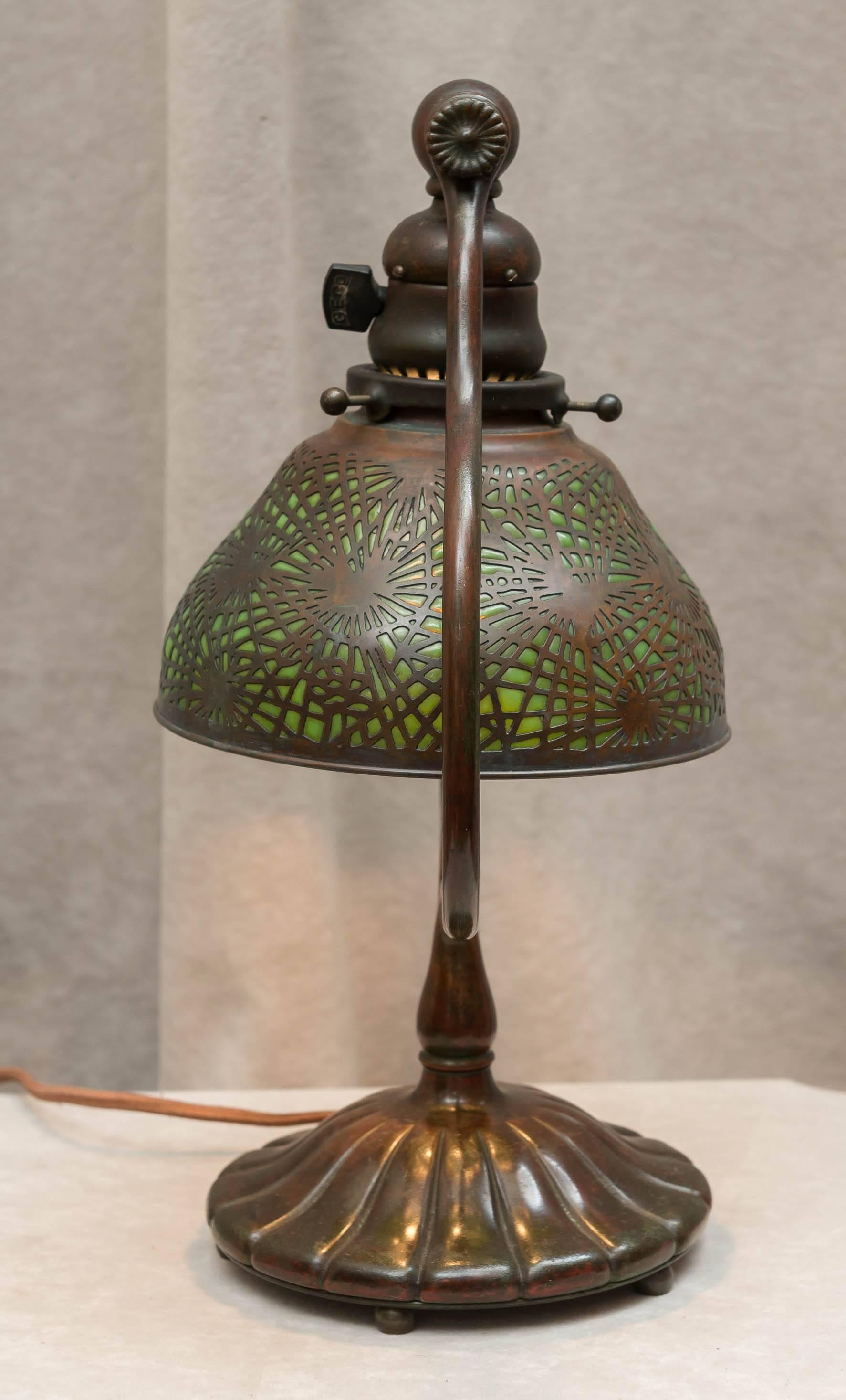 Art Nouveau Tiffany Studios Harp Lamp with Pine Needle Shade